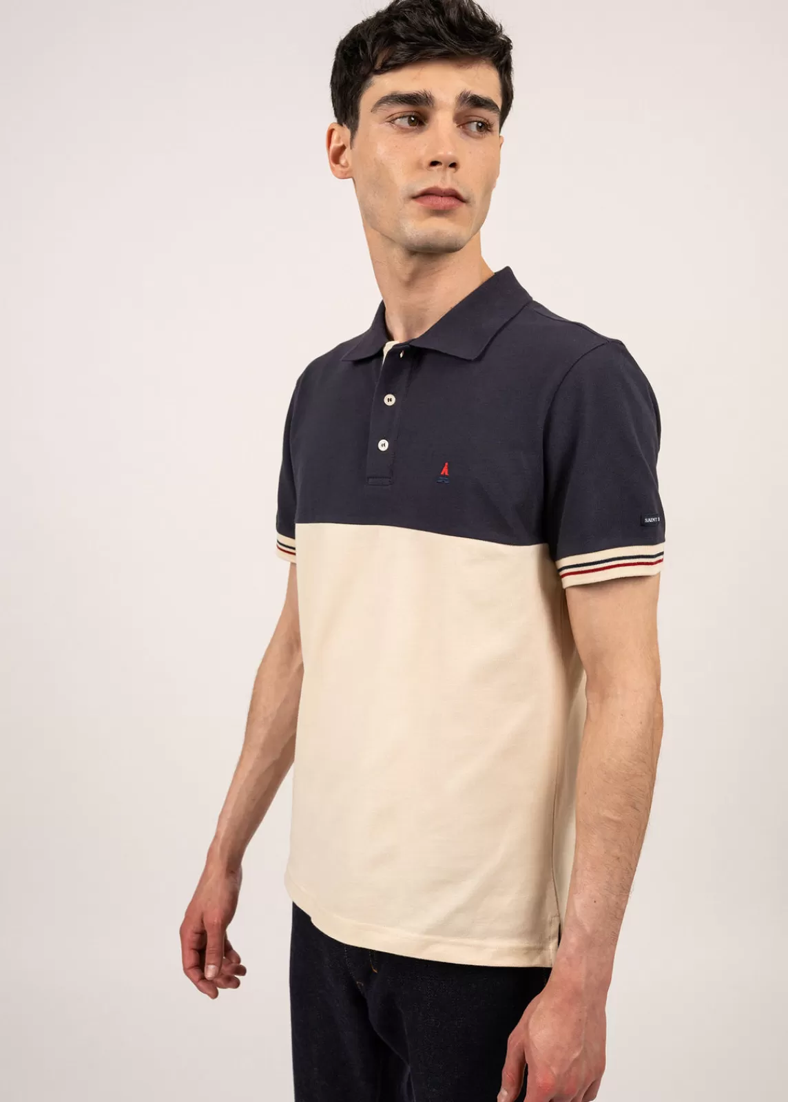 Polos & T-Shirts>Saint James Ariel bicolour polo shirt ECUME/MARINE