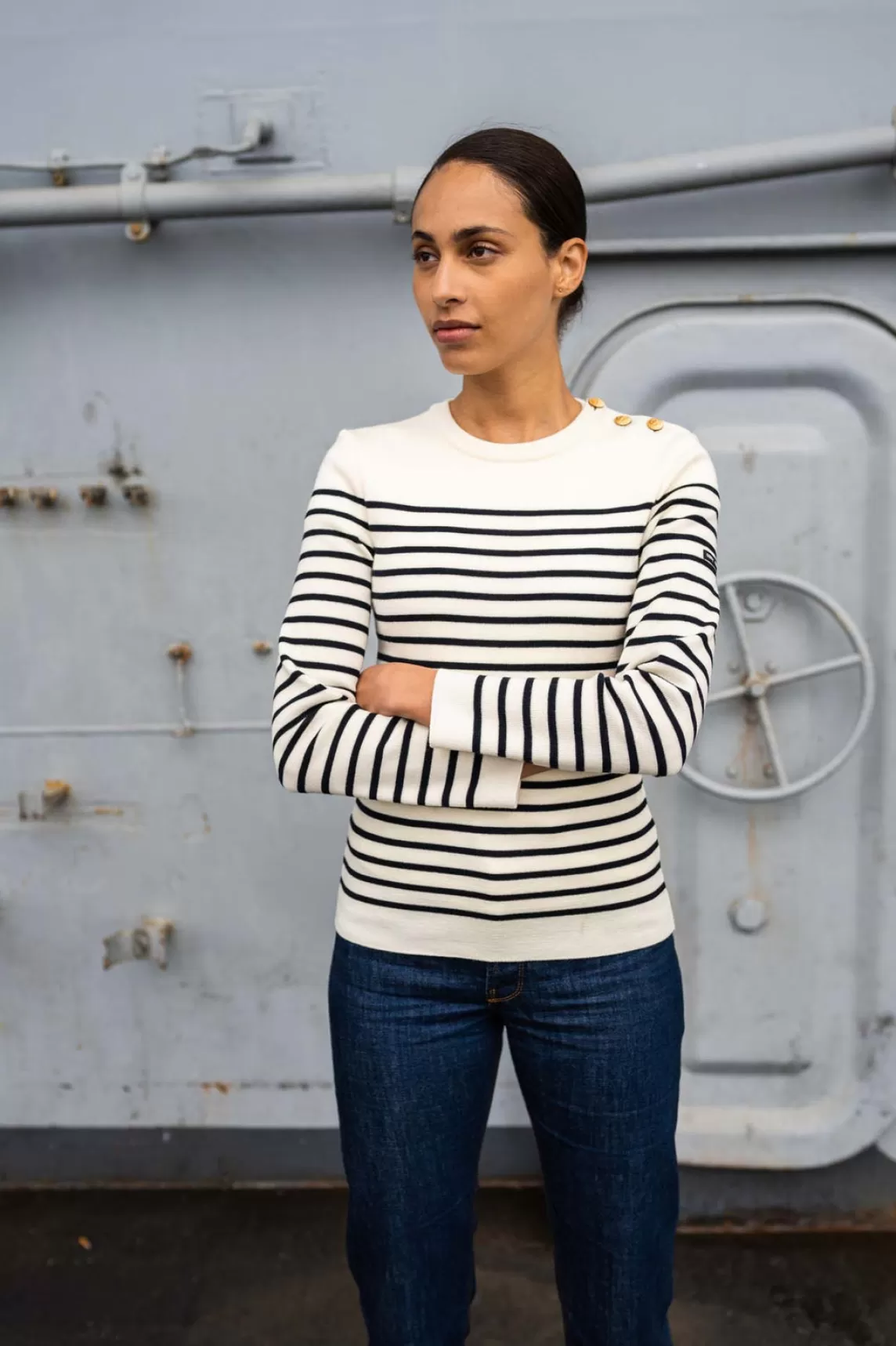 Sailor Jumpers>Saint James Astrolabe striped sailor jumper ECUME/NAVY