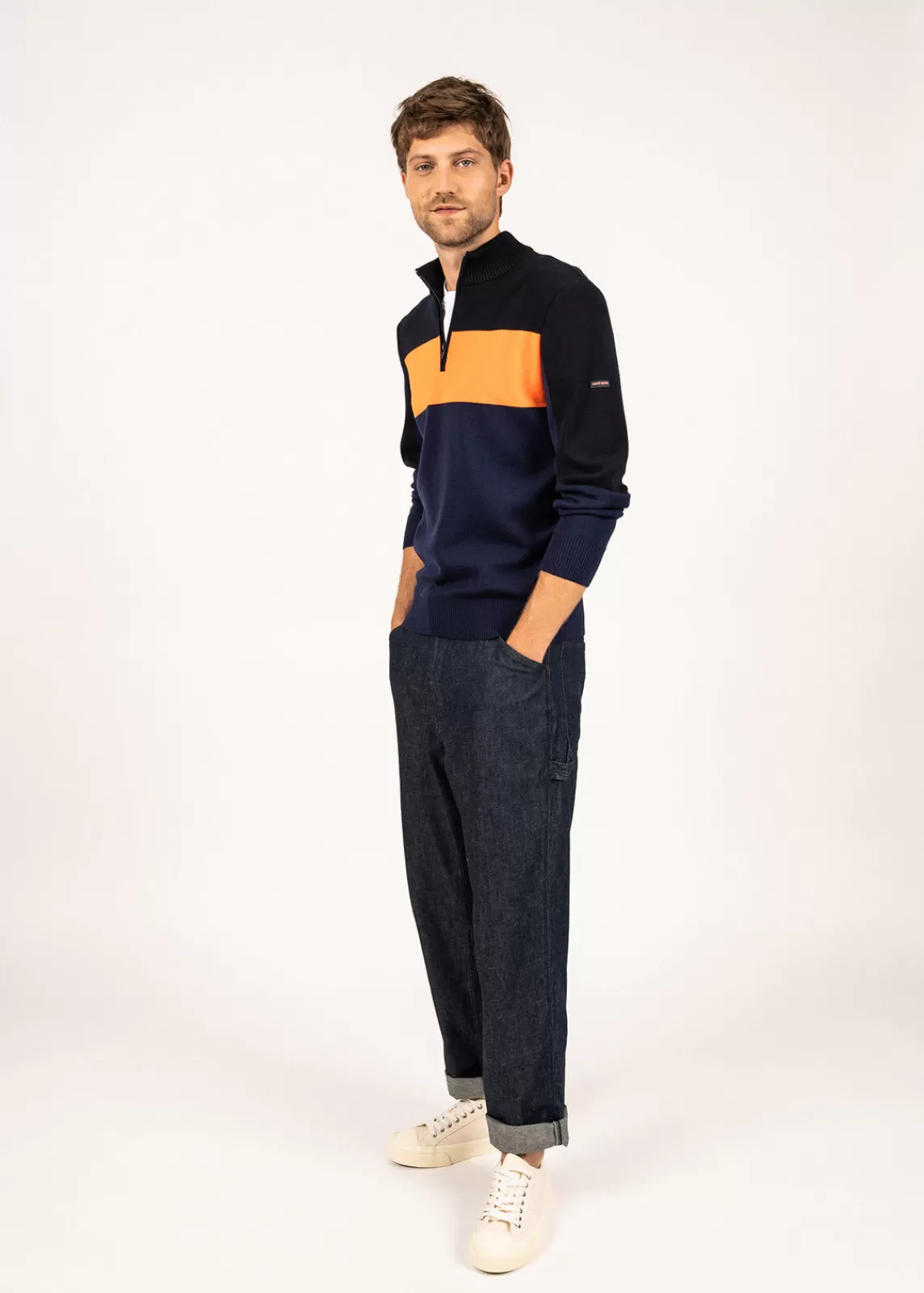 Jumpers & Cardigans>Saint James Bayeux high neck wool jumper INSIGNE/NAVY/ORANGEFLUO