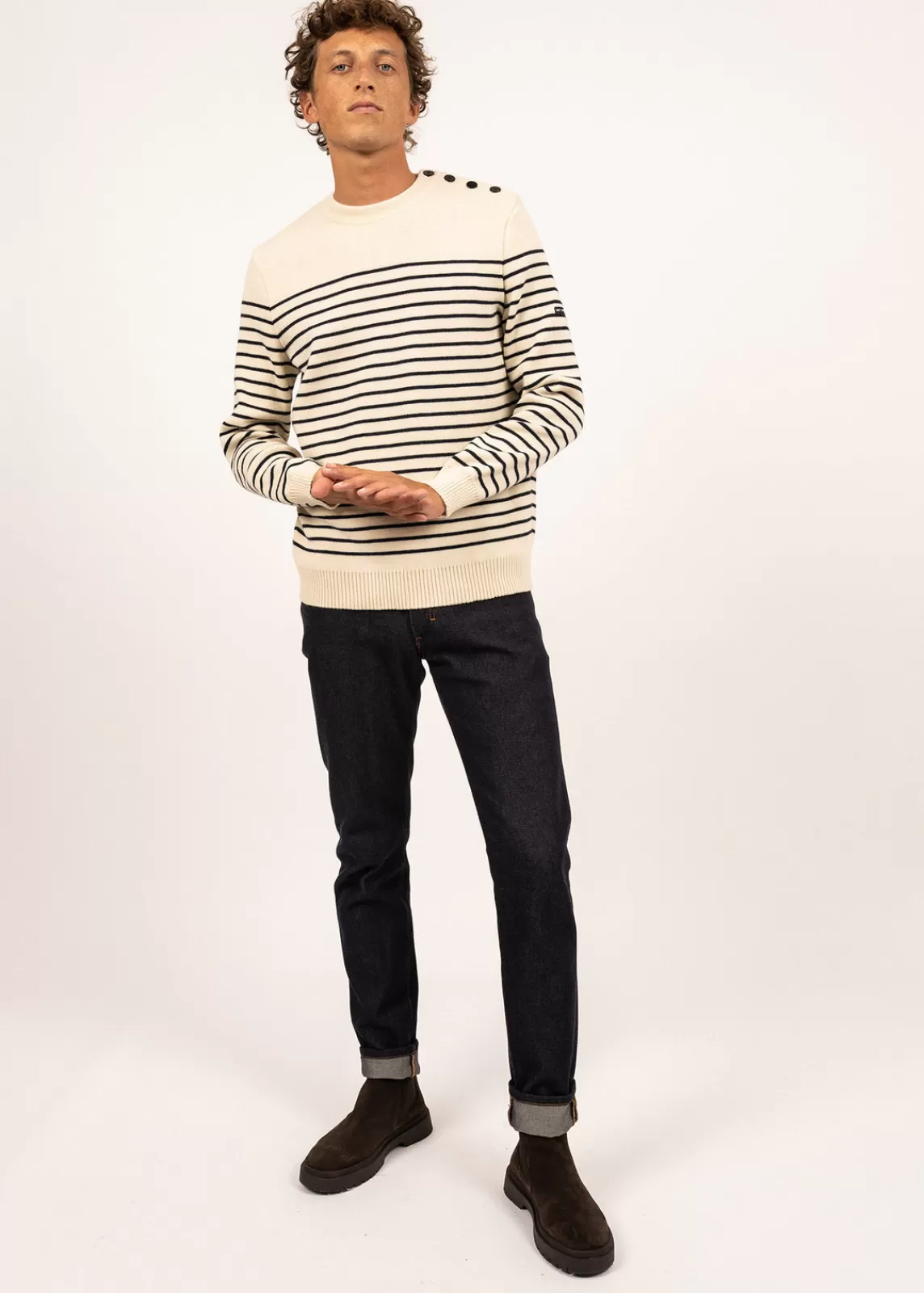 Sailor Jumpers>Saint James Binic striped sailor jumper ECRU/MARINE