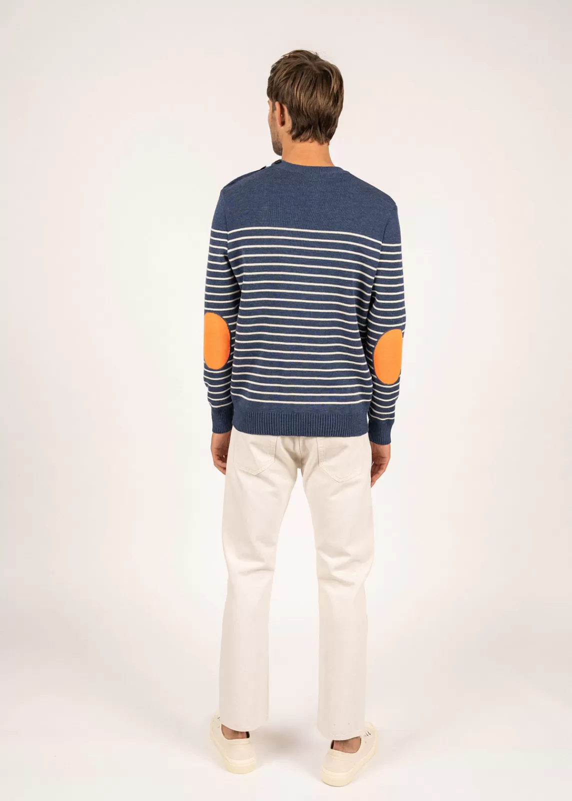 Sailor Jumpers>Saint James Binic striped sailor jumper JEAN/ECRU/ORANGEFLUO