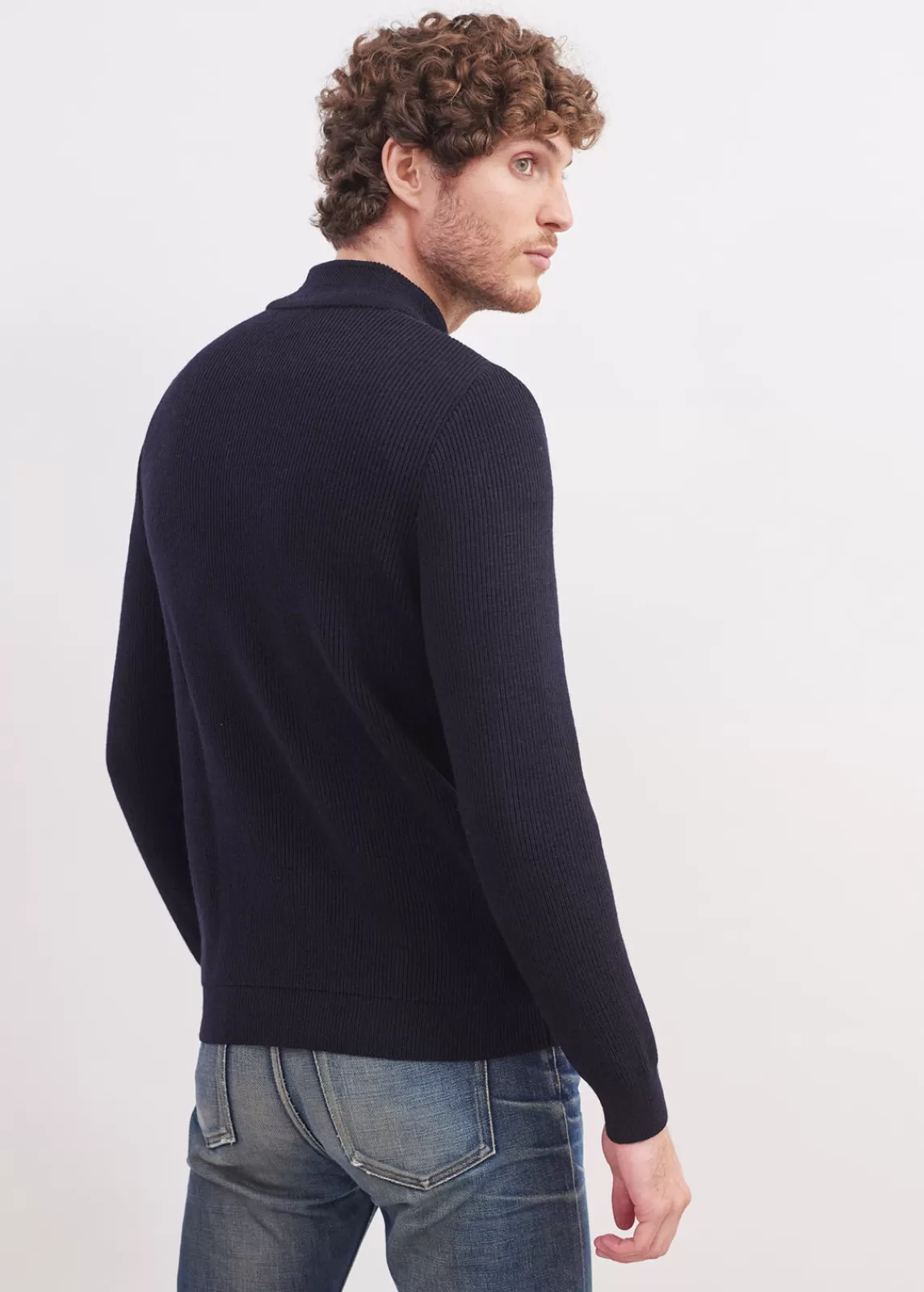 Jumpers & Cardigans>Saint James Bourboule buttoned high neck jumper NAVY