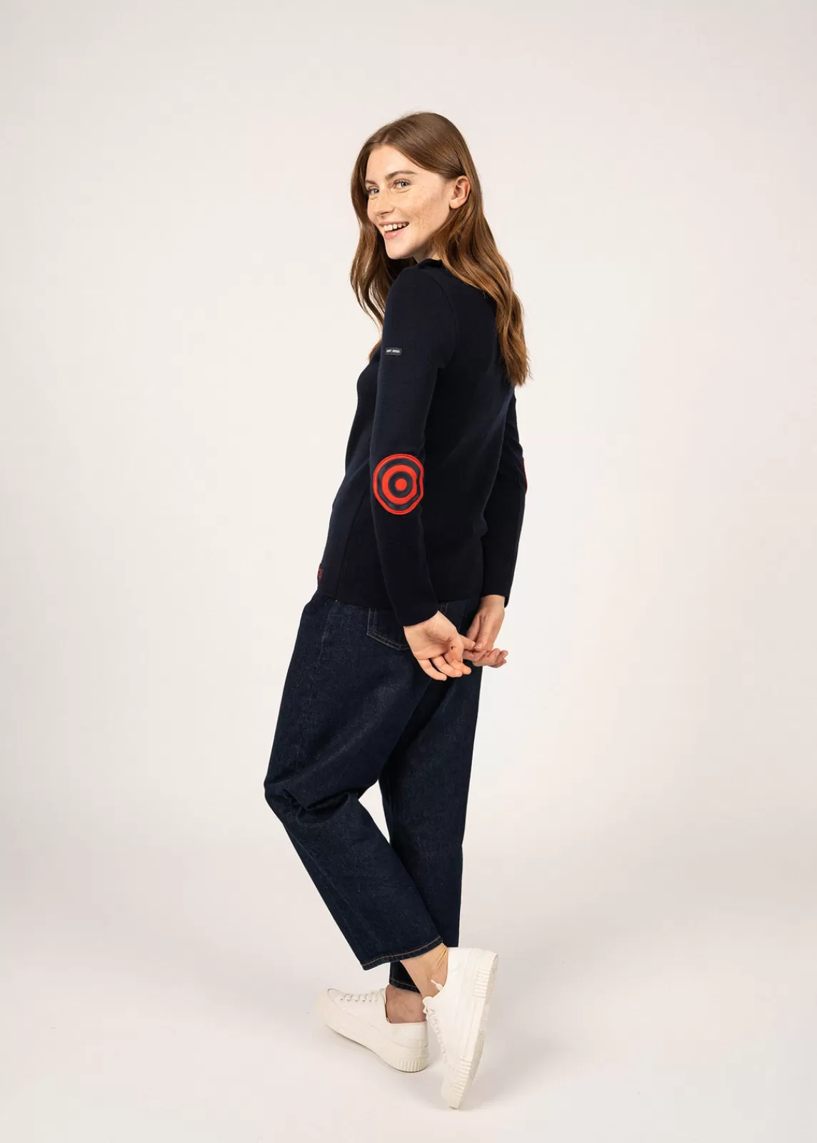 Sailor Jumpers>Saint James Brégançon sailor jumper with elbow patches NAVY