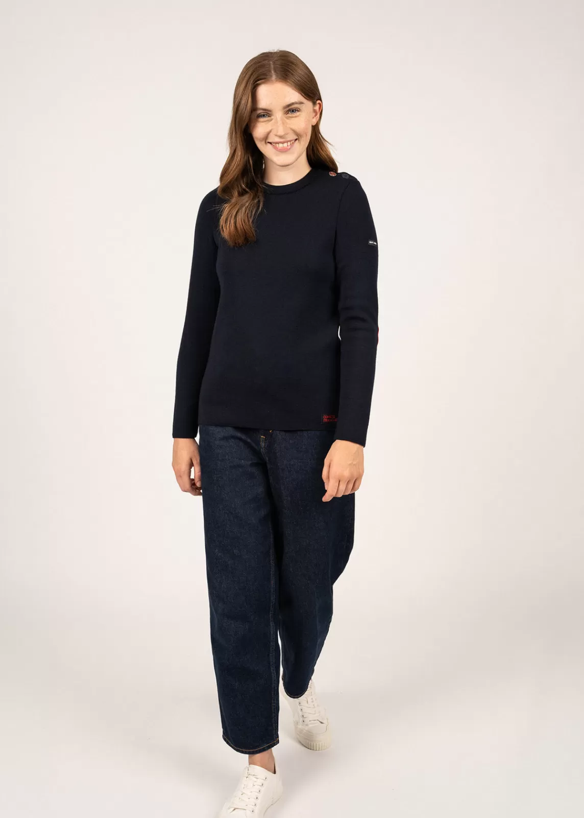 Sailor Jumpers>Saint James Brégançon sailor jumper with elbow patches NAVY