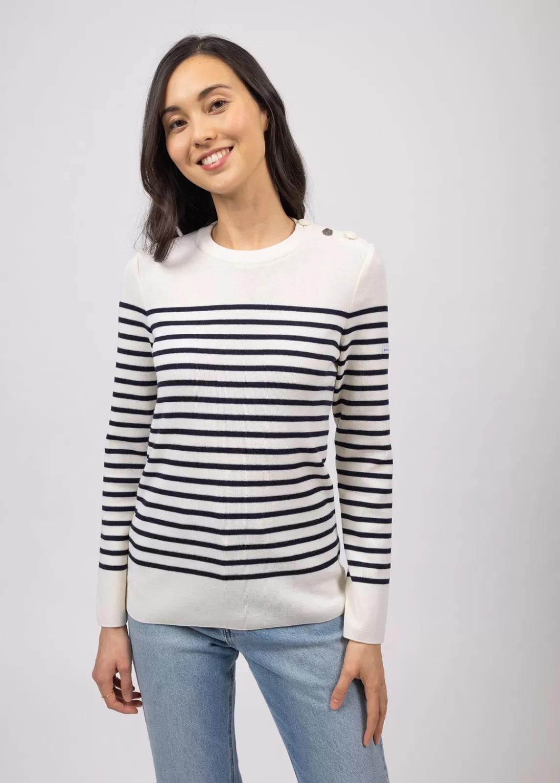 Sailor Jumpers>Saint James Brégançon striped sailor jumper BLANC/NAVY/NAVY