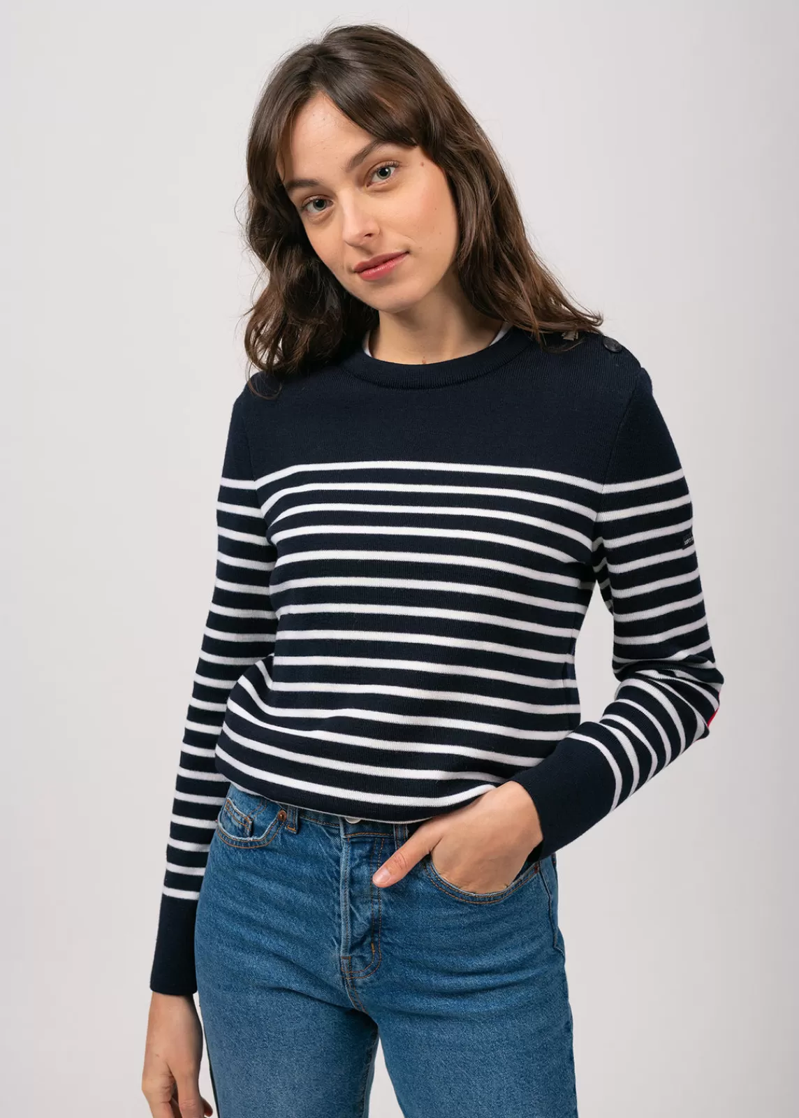 Sailor Jumpers>Saint James Brégançon striped sailor jumper NAVY/BLANC/TULIPE