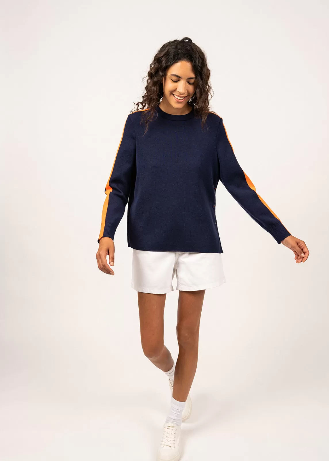 Sailor Jumpers>Saint James Chausey navy-inspired jumper INSIGNE/ORANGEFLUO