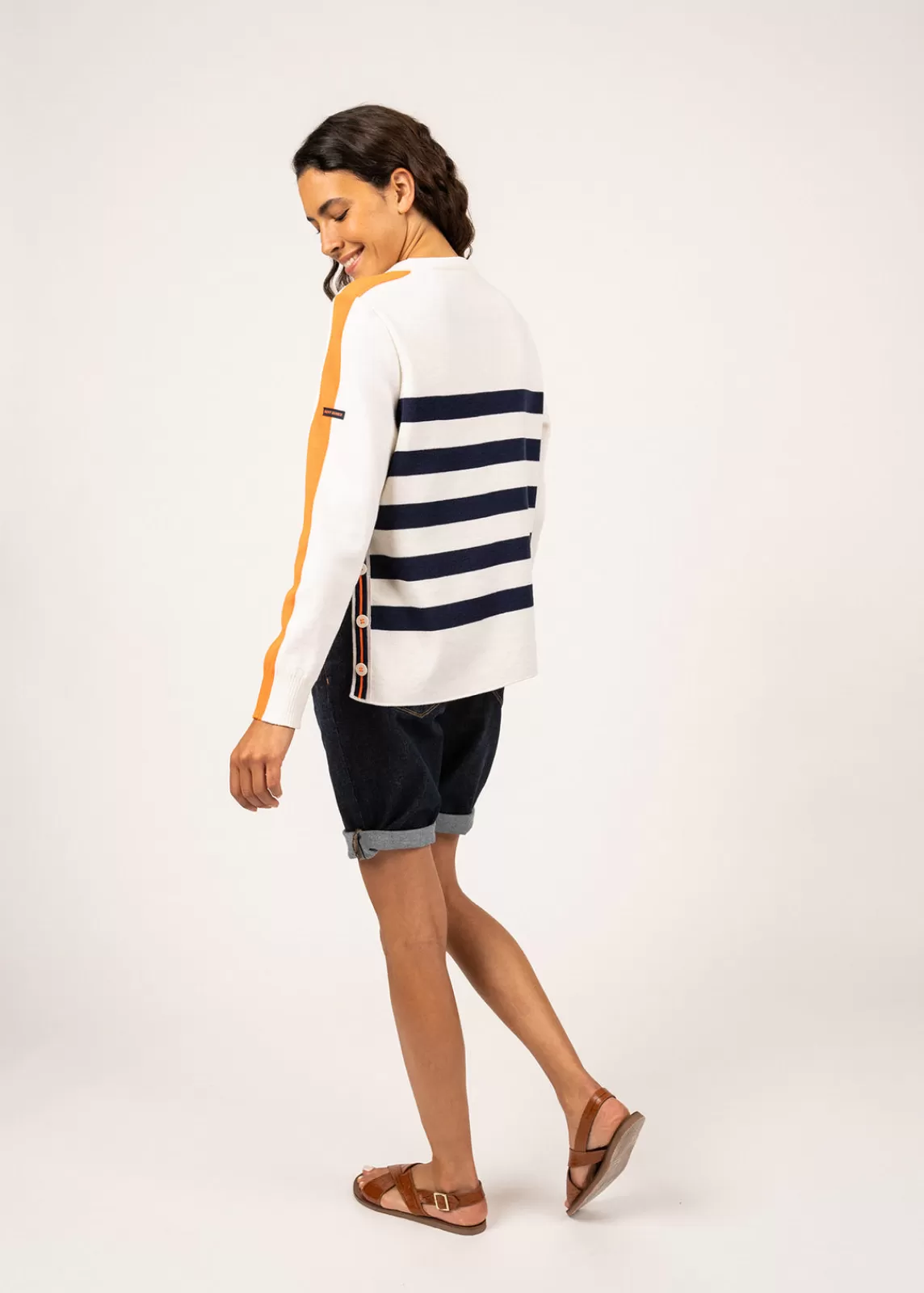 Sailor Jumpers>Saint James Chausey navy-inspired striped jumper BLANC/INSIGNE/ORANGEFLUO