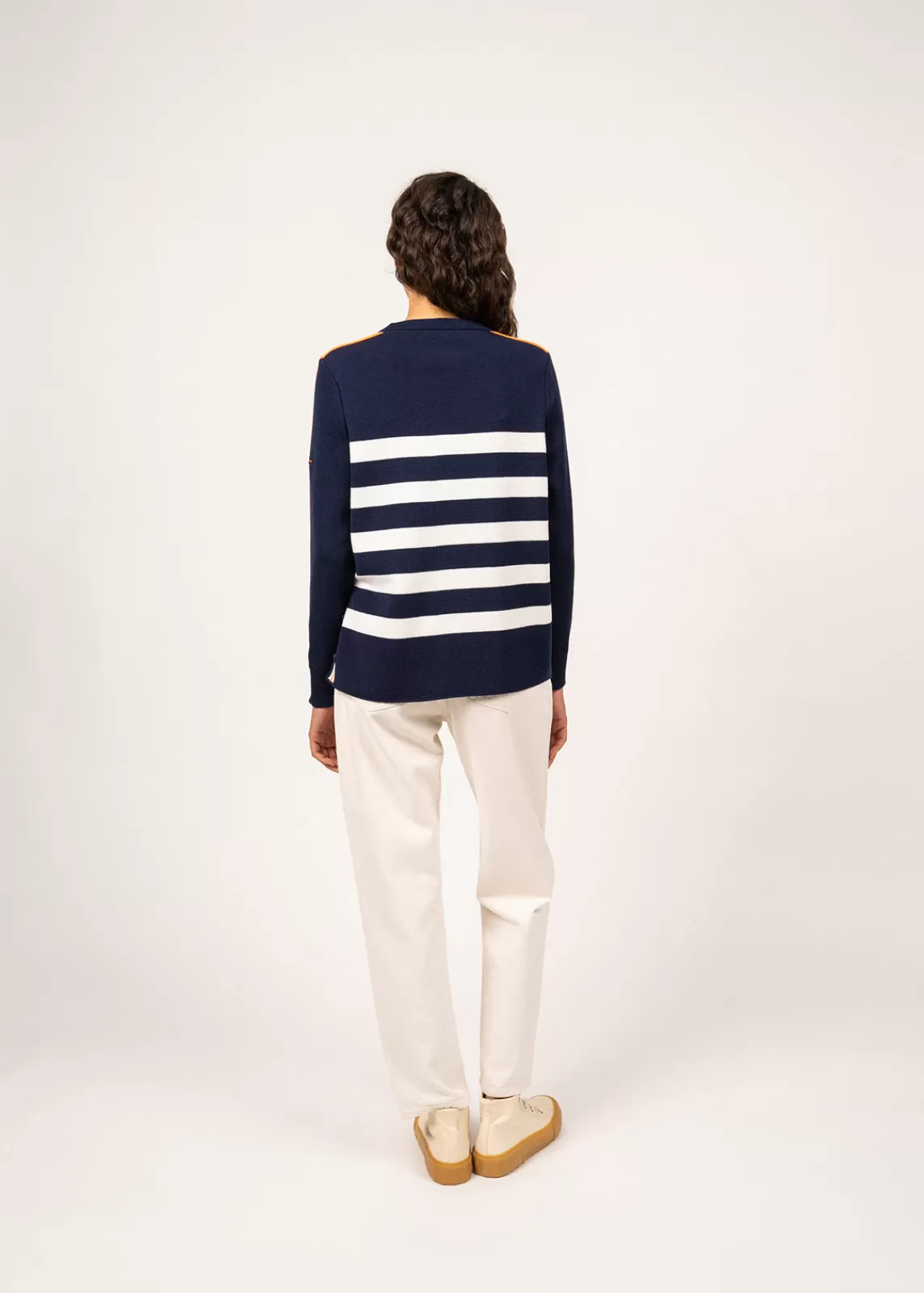 Sailor Jumpers>Saint James Chausey navy-inspired striped jumper INSIGNE/BLANC/ORANGEFLUO