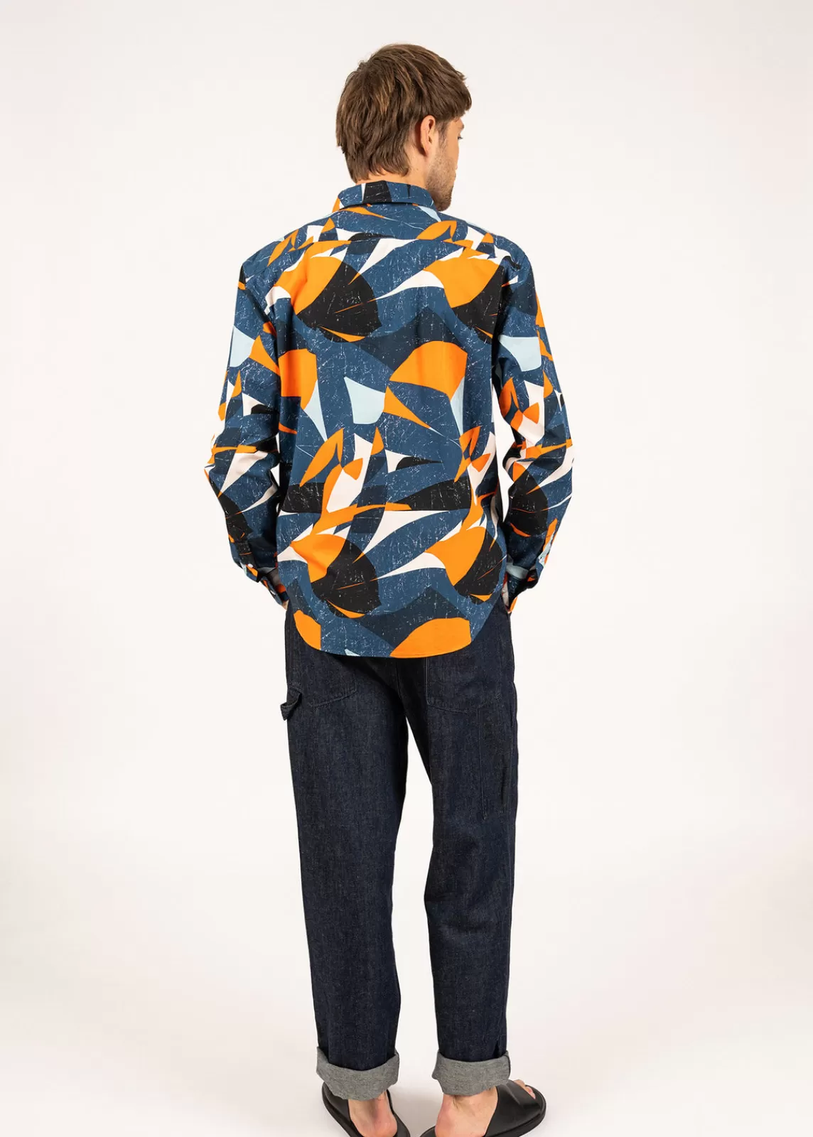 Shirts>Saint James Clint printed shirt INDIGO/ORANGEFLUO