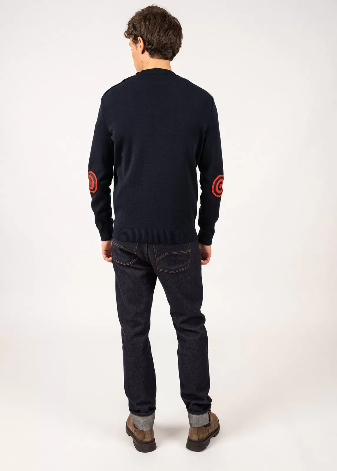 Sailor Jumpers>Saint James Comfortable sailor jumper with elbow patches NAVY/MULTICO