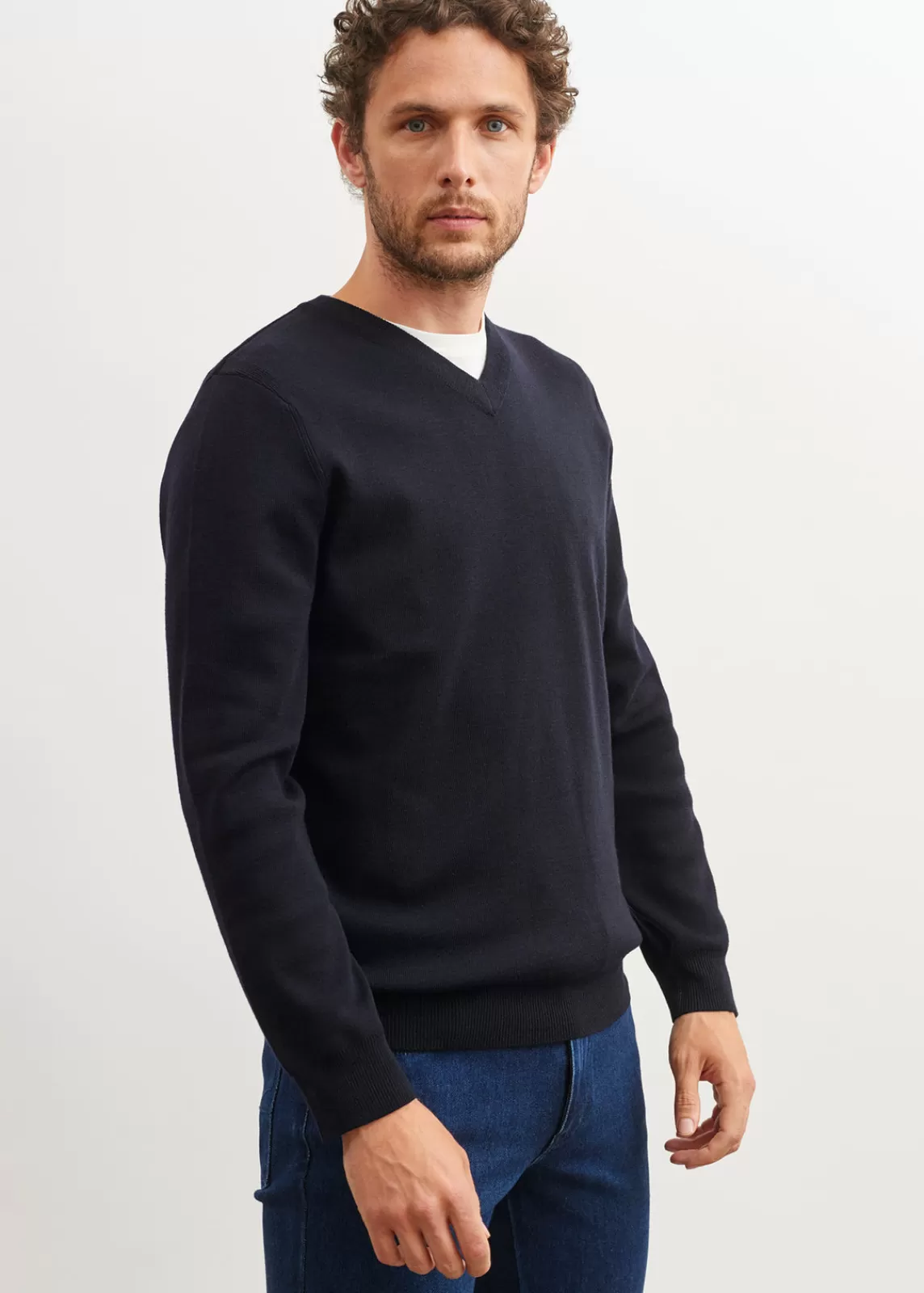 Jumpers & Cardigans>Saint James Cuirasse V neck jumper NAVY