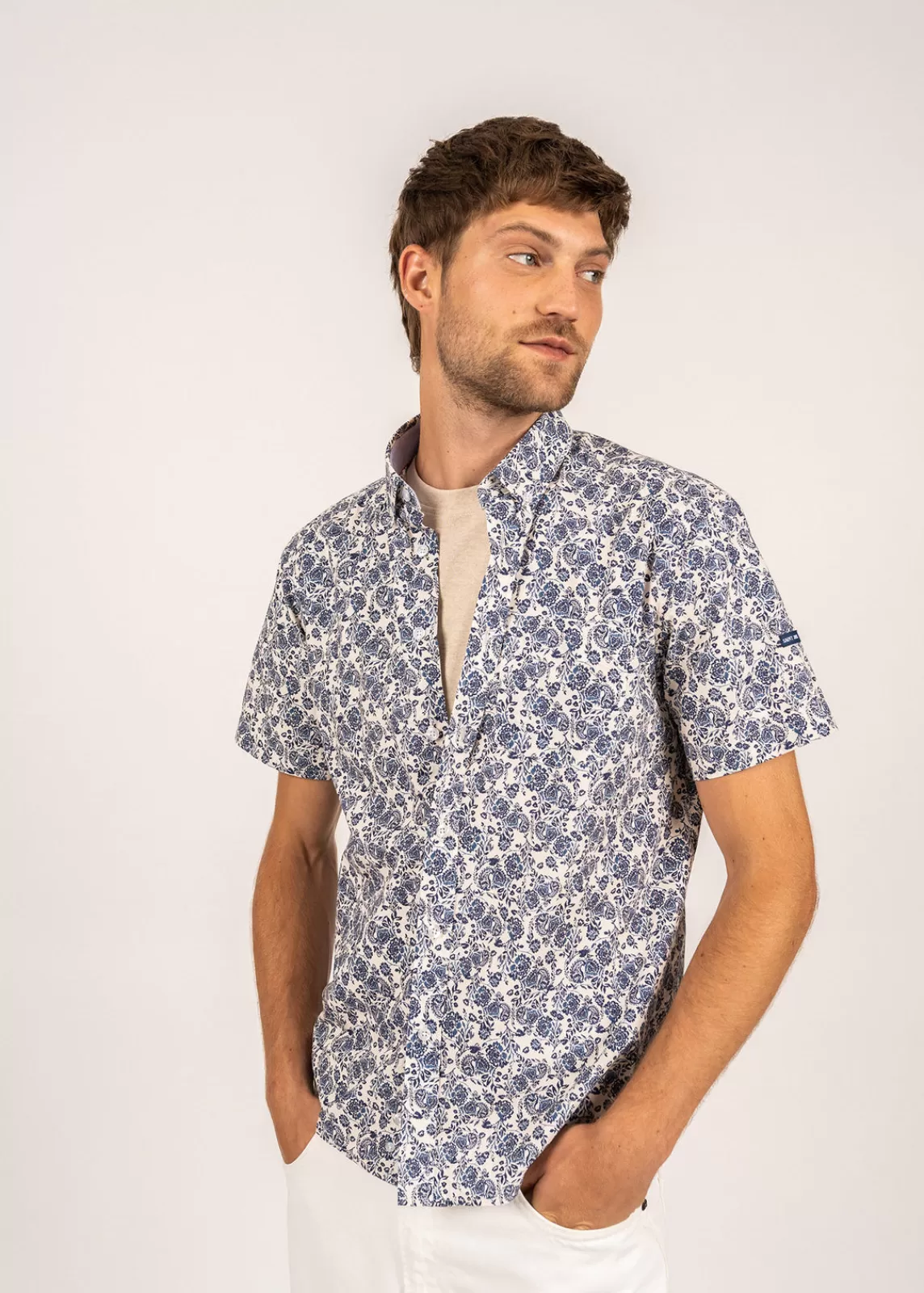 Shirts>Saint James Davin short sleeve printed shirt CRAIE/INDIGO