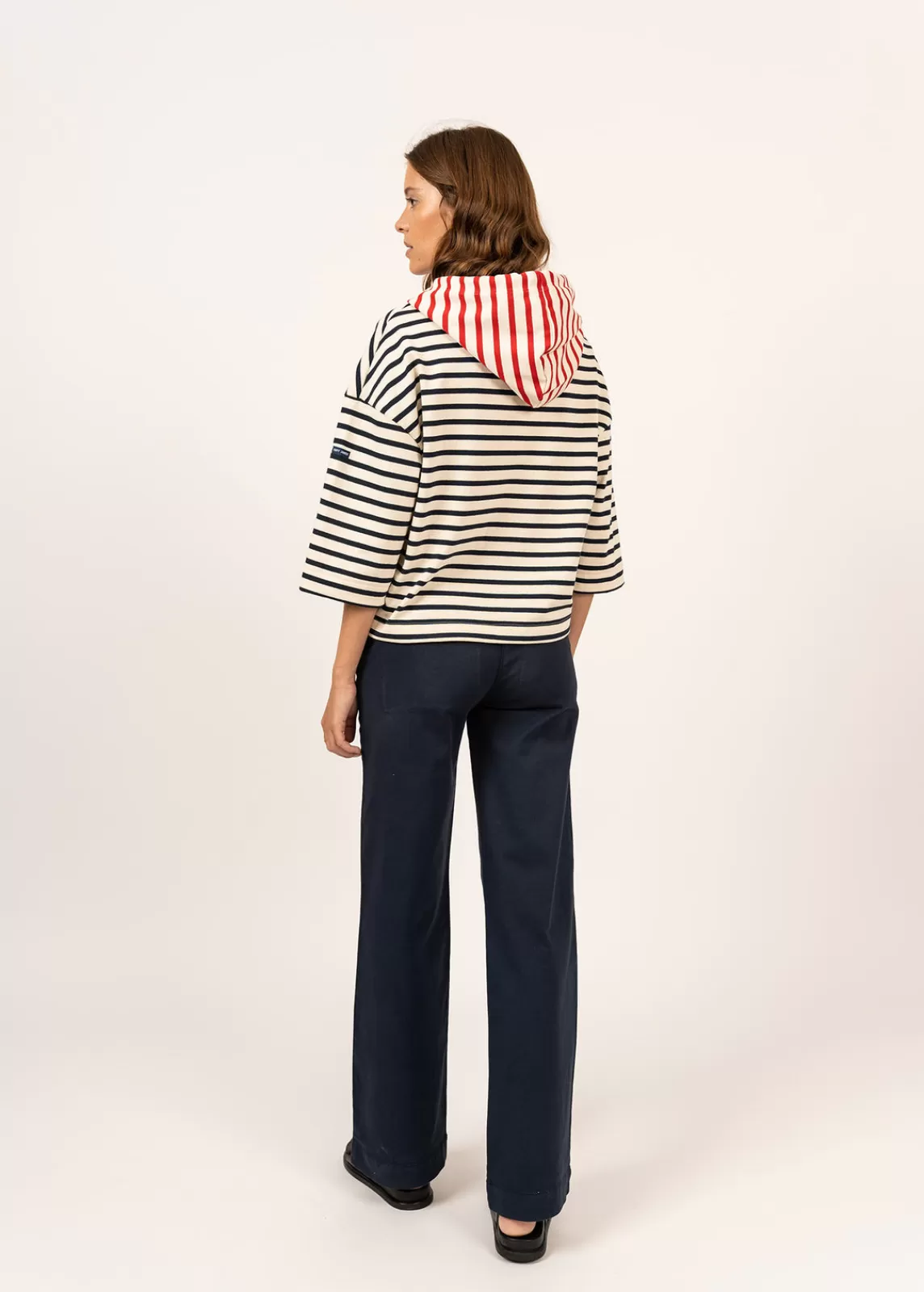 Tops & Polos>Saint James Dragey striped hooded t-shirt ECRU/MARINE/TULIPE