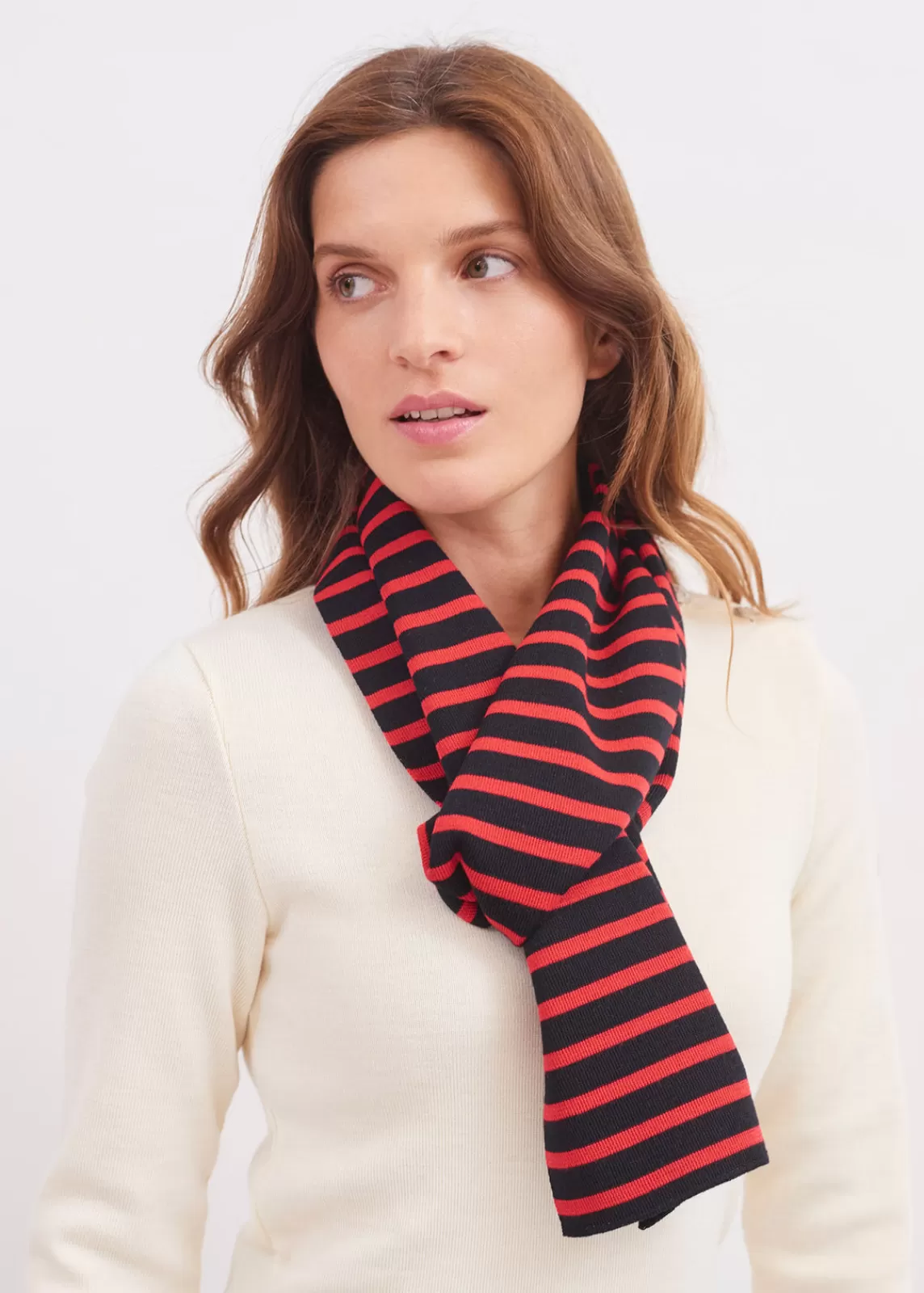 Accessories>Saint James Duguay striped scarf NAVY/TULIPE