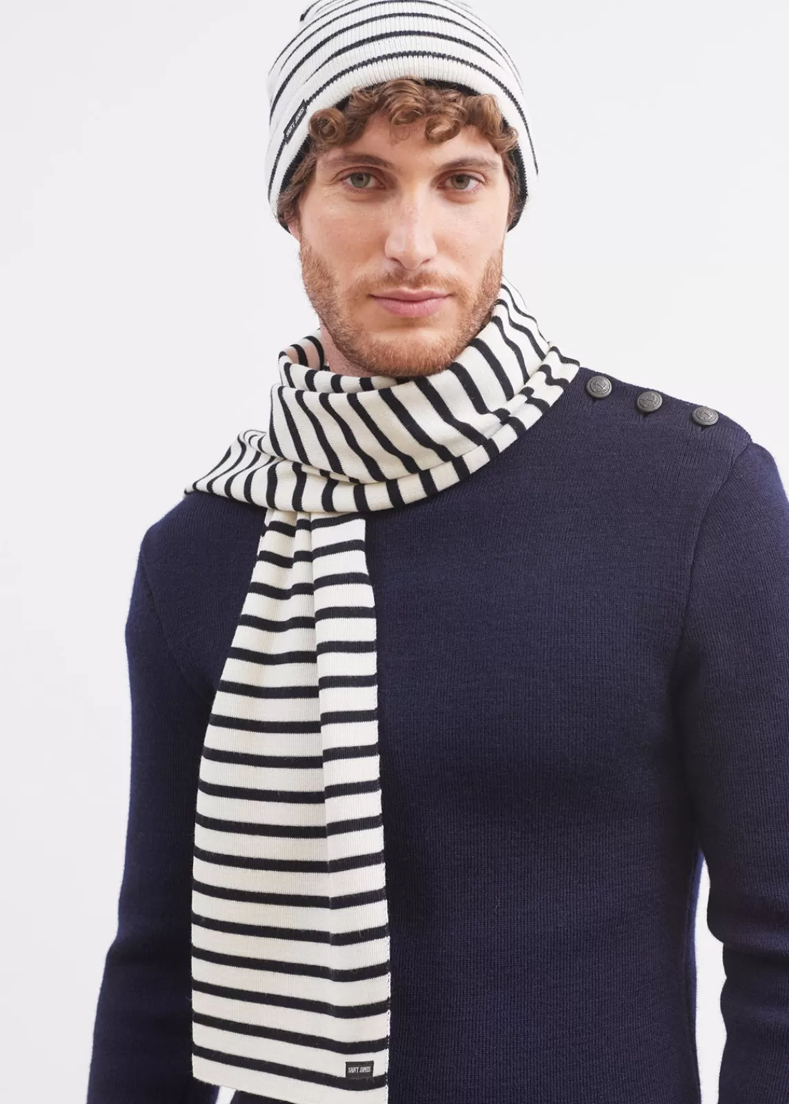 Accessories>Saint James Duguay striped scarf ECUME/NAVY