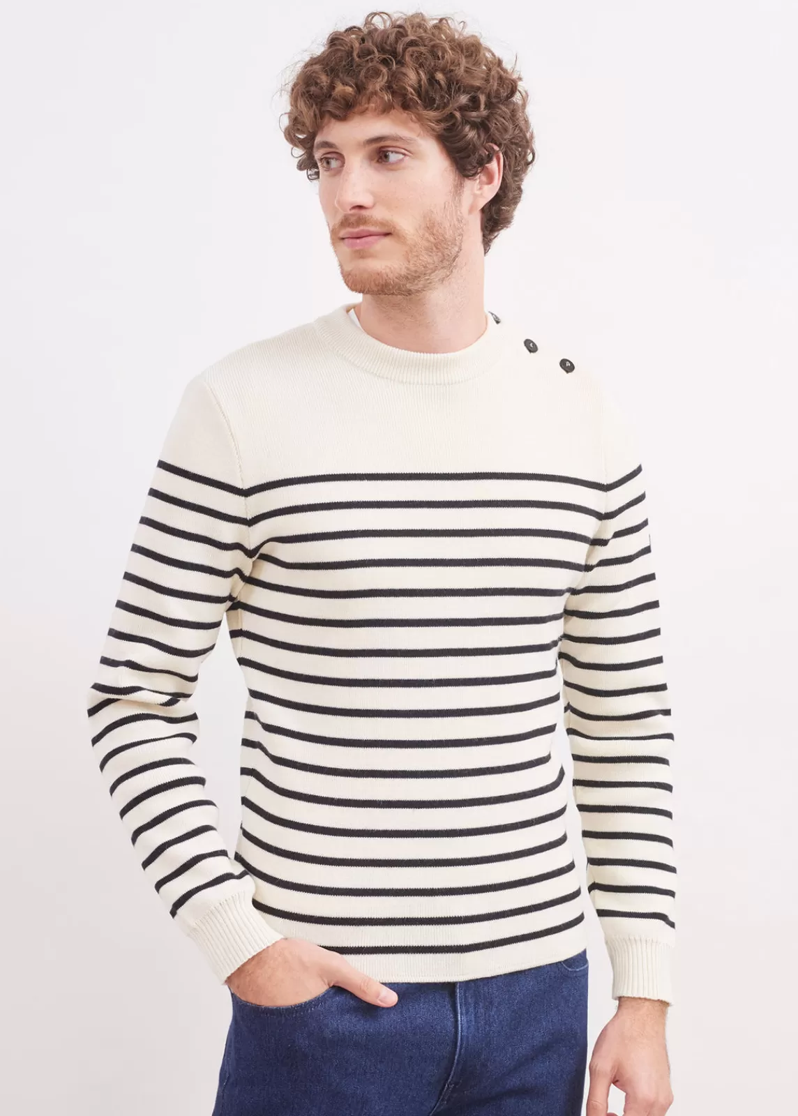 Sailor Jumpers>Saint James Galiote striped sailor jumper ECUME/NAVY