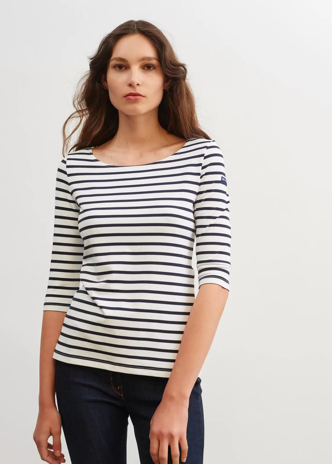 Sailor Striped Shirts>Saint James Garde Côte anti-UV striped sailor shirt NEIGE/NAVY