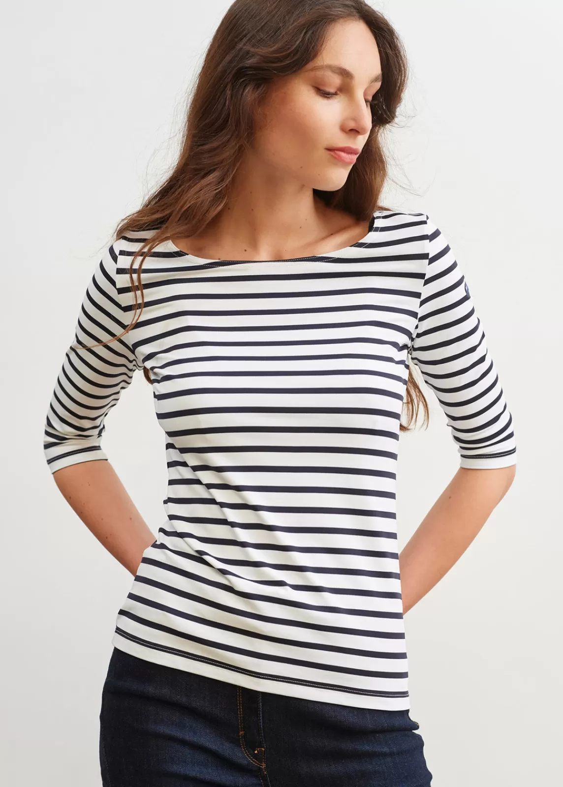 Sailor Striped Shirts>Saint James Garde Côte anti-UV striped sailor shirt NEIGE/NAVY