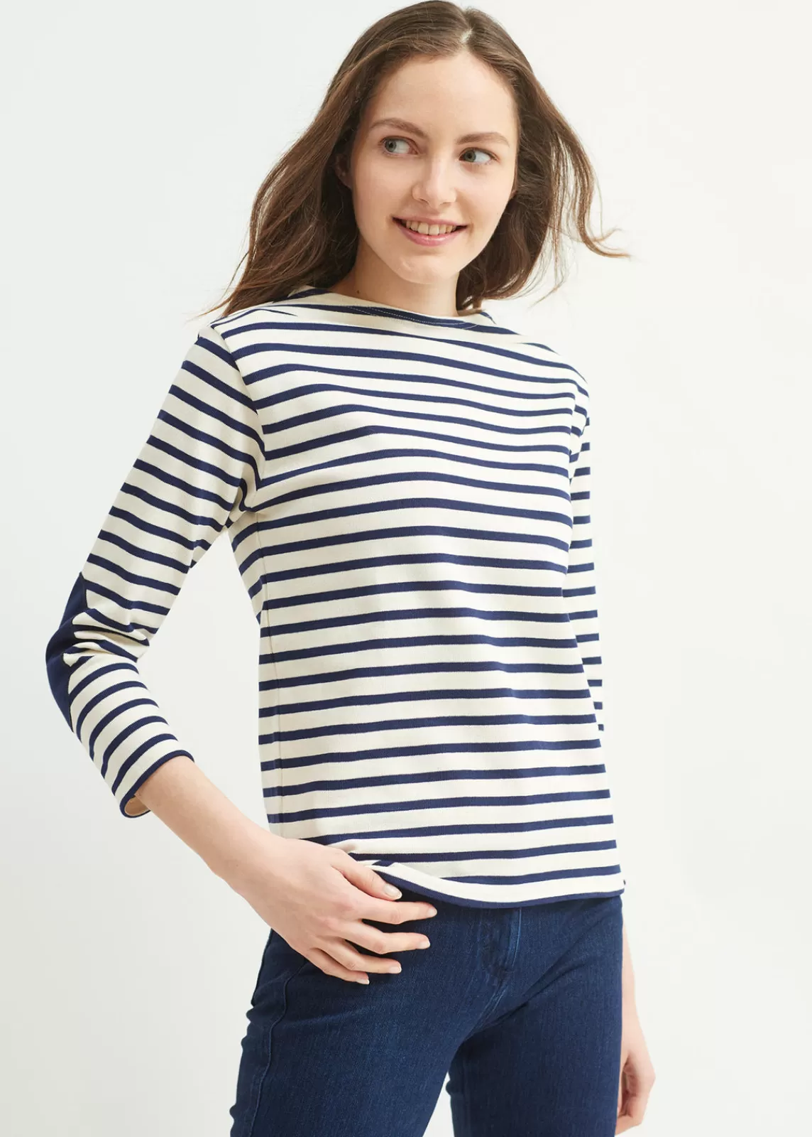 Sailor Striped Shirts>Saint James Guildo boat neck striped sailor shirt ECRU/MARINE