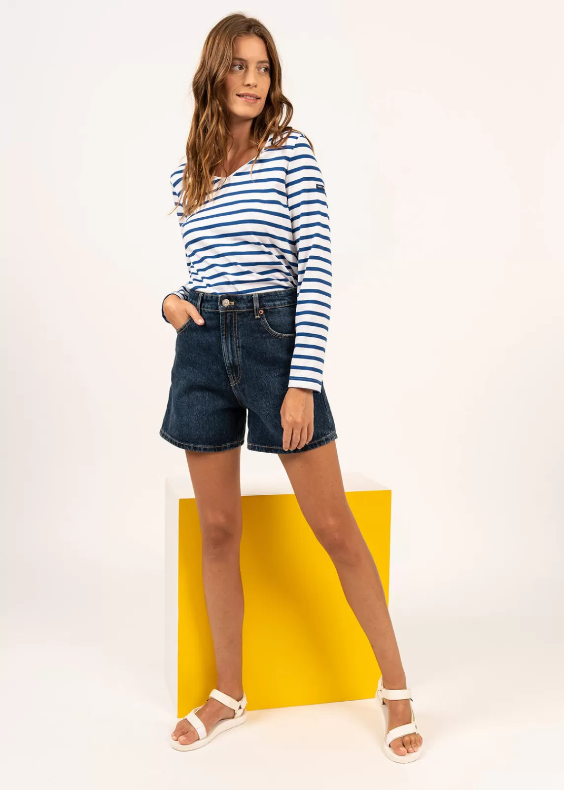 Sailor Striped Shirts>Saint James Hoedic V neck sailor striped shirt NEIGE/GITANE