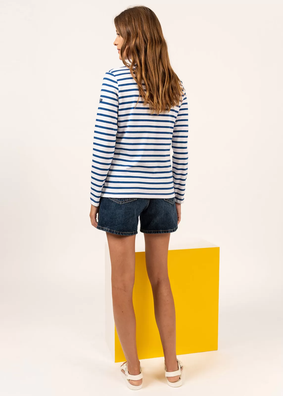 Sailor Striped Shirts>Saint James Hoedic V neck sailor striped shirt NEIGE/GITANE