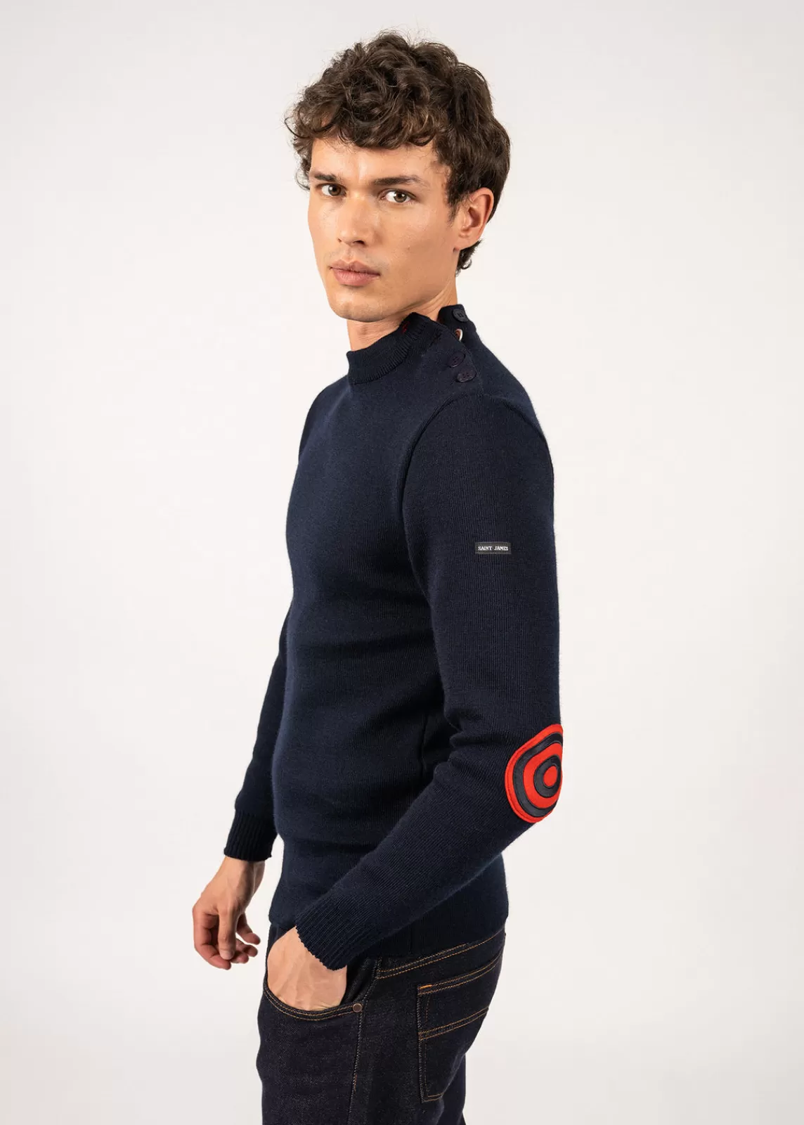 Sailor Jumpers>Saint James Iconic Matelot jumper with elbow patches MARINE