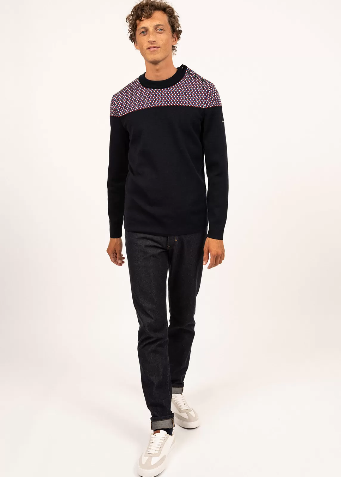 Jumpers & Cardigans>Saint James Jacquard sailor jumper NAVY/MULTICO