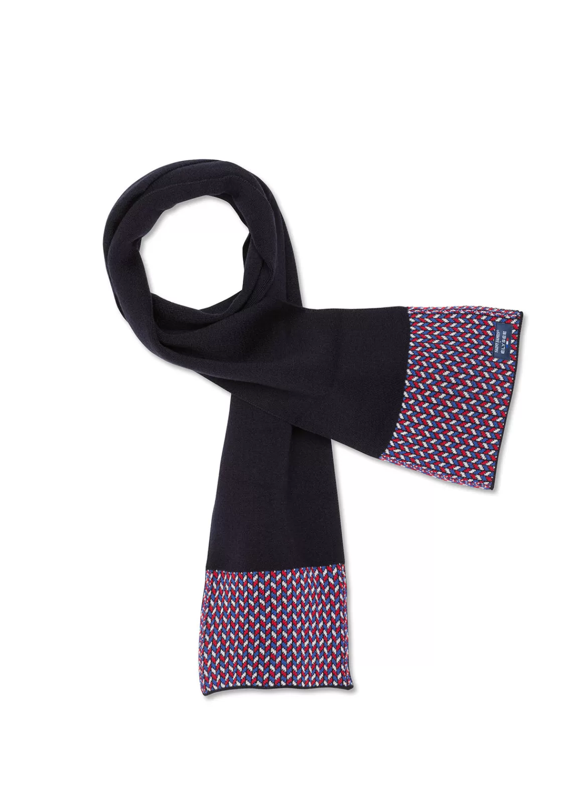 Accessories>Saint James Jacquard wool scarf NAVY/MULTICO