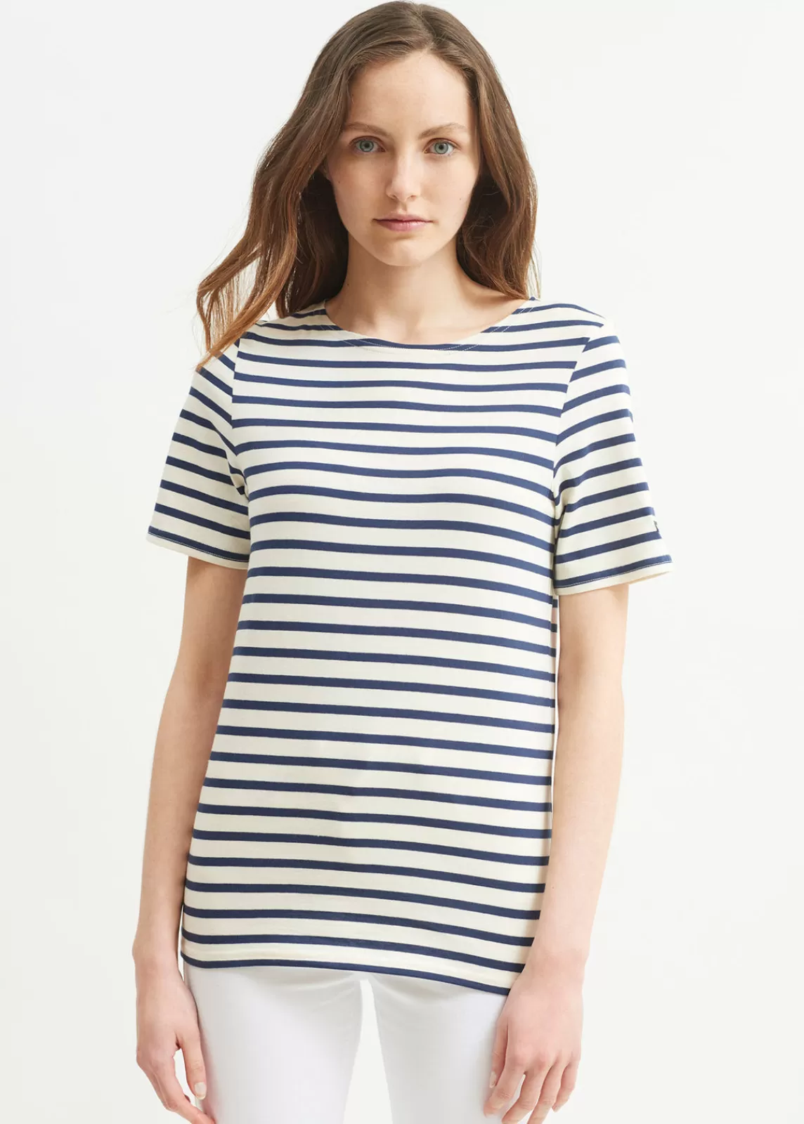 Sailor Striped Shirts>Saint James Levant short sleeve striped sailor shirt ECRU/MARINE