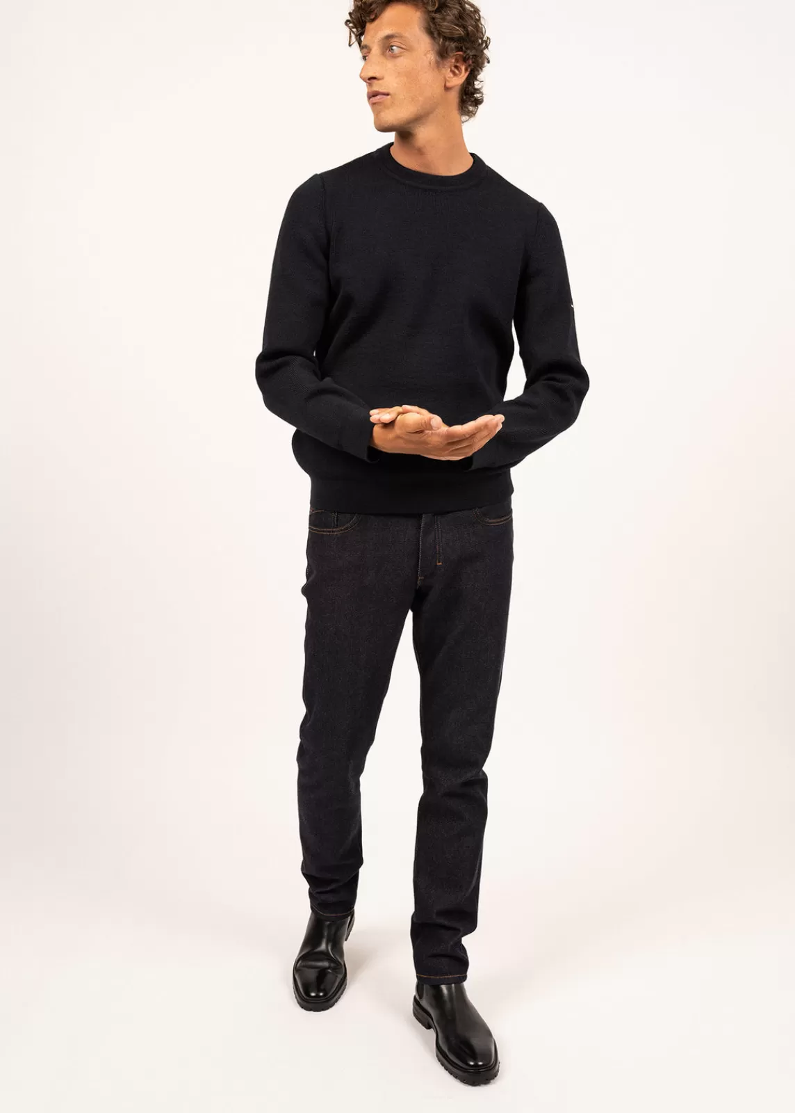 Jumpers & Cardigans>Saint James Locronan round neck jumper NAVY