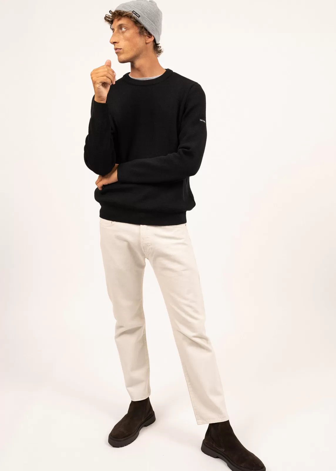 Jumpers & Cardigans>Saint James Locronan round neck jumper NOIR