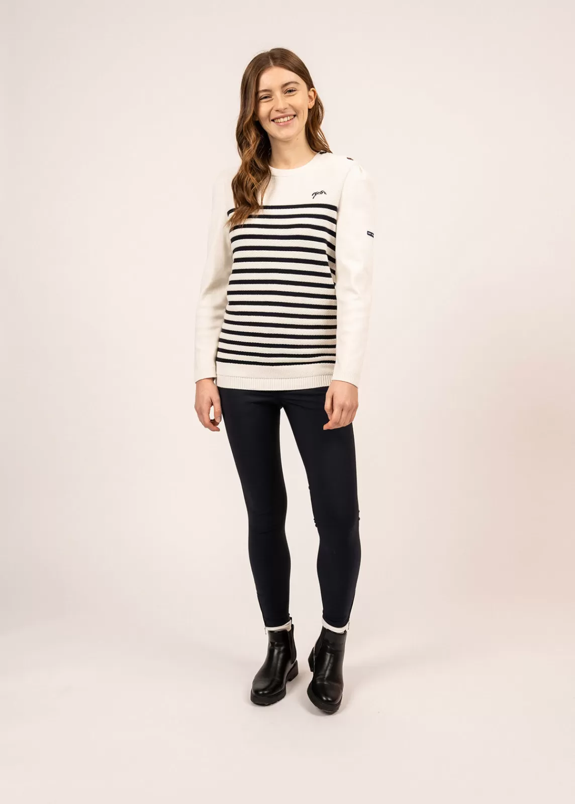 Sailor Jumpers>Saint James Maëlle cotton sailor jumper ECUME/NAVY