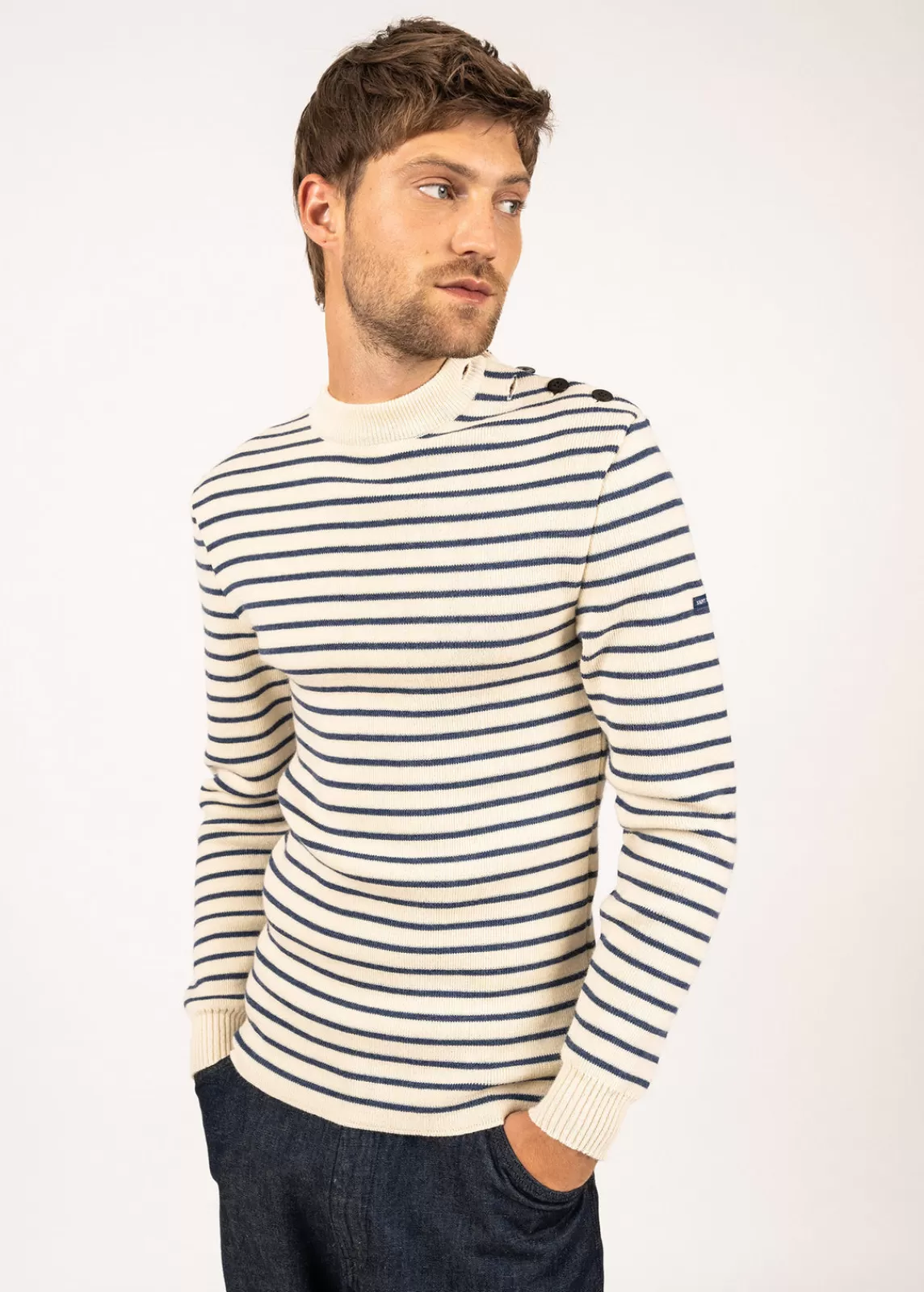 Sailor Jumpers>Saint James Matelot authentic striped sailor jumper ECRU/JEAN