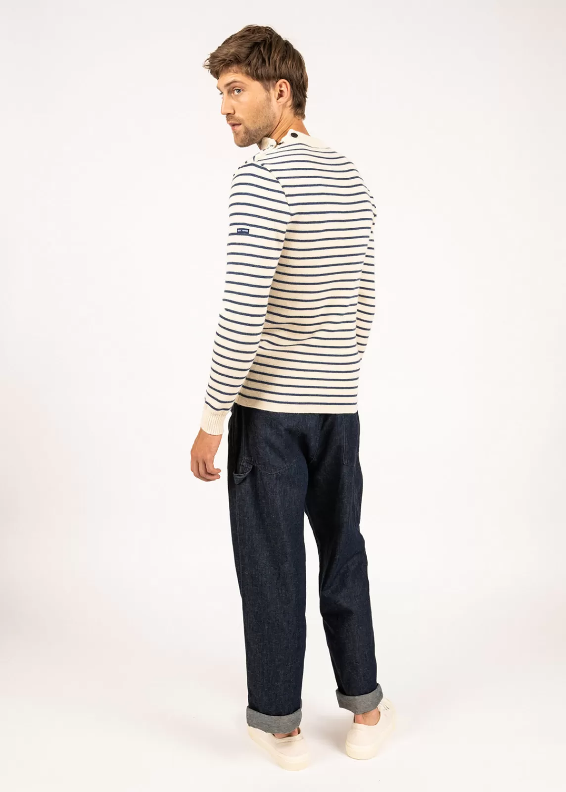 Sailor Jumpers>Saint James Matelot authentic striped sailor jumper ECRU/JEAN