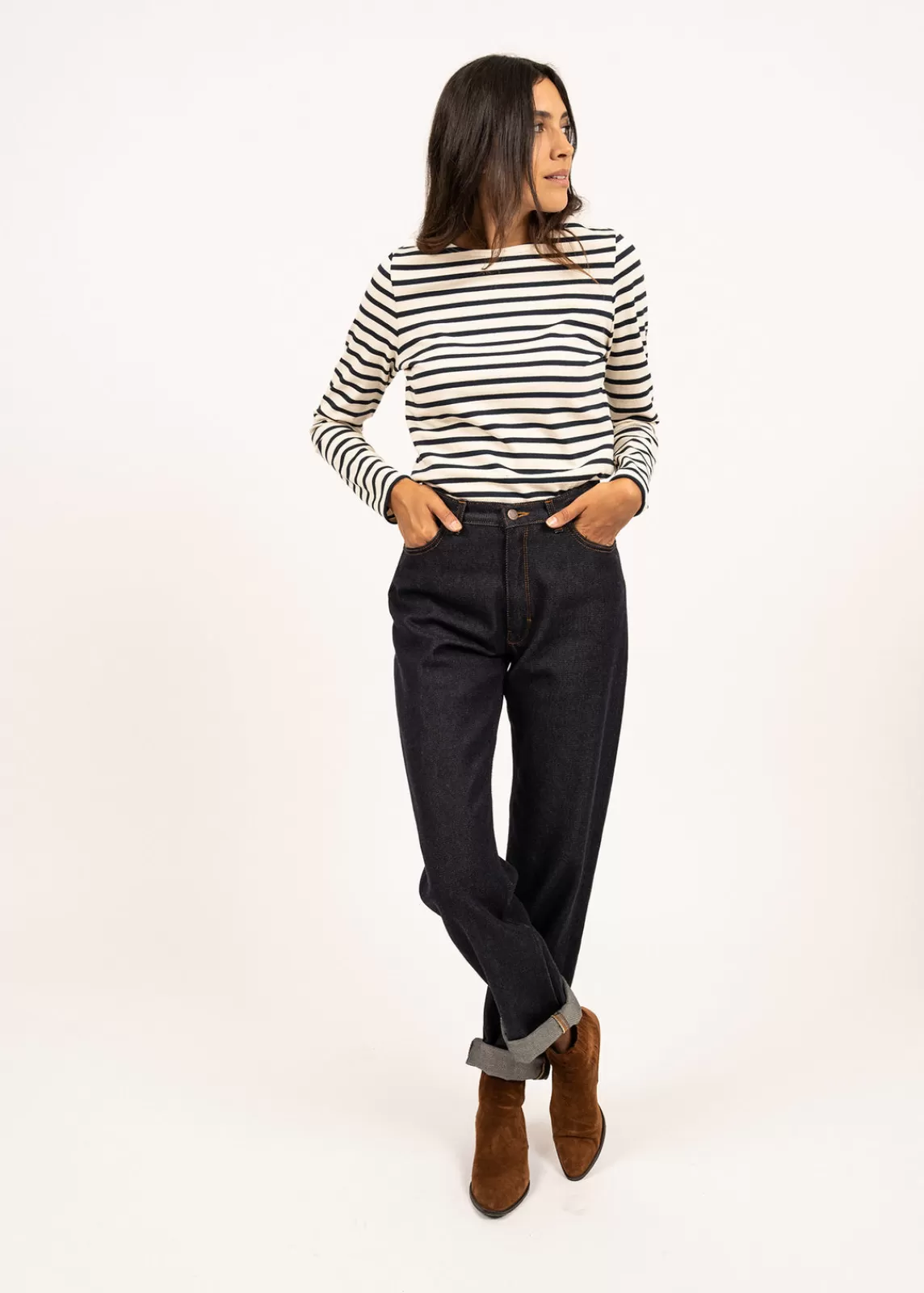 Sailor Striped Shirts>Saint James Meridame striped sailor shirt ECRU/MARINE