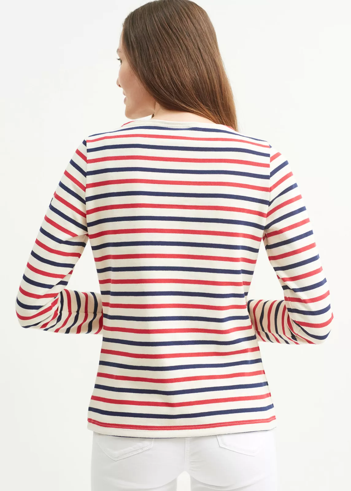 Sailor Striped Shirts>Saint James Meridame tricolour striped sailot shirt ECRU/MARINE/TULIPE