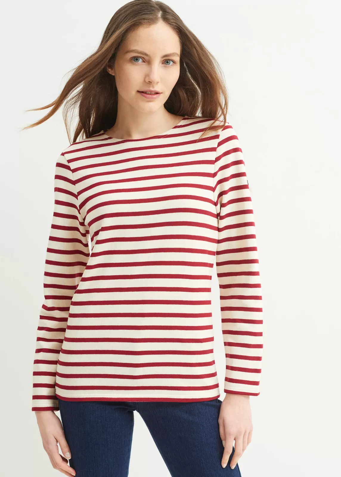 Sailor Striped Shirts>Saint James Meridien unisex striped sailor shirt ECRU/PERSAN