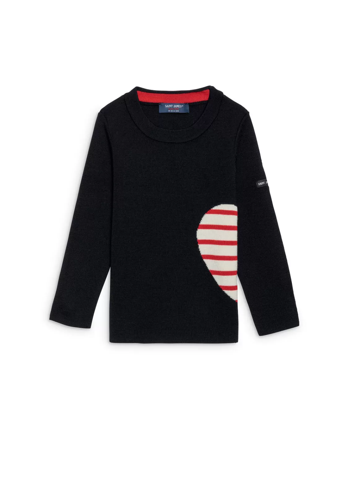 Sailor Jumpers>Saint James Merville jumper with striped heart for kids NAVY/ECUME/TULIPE