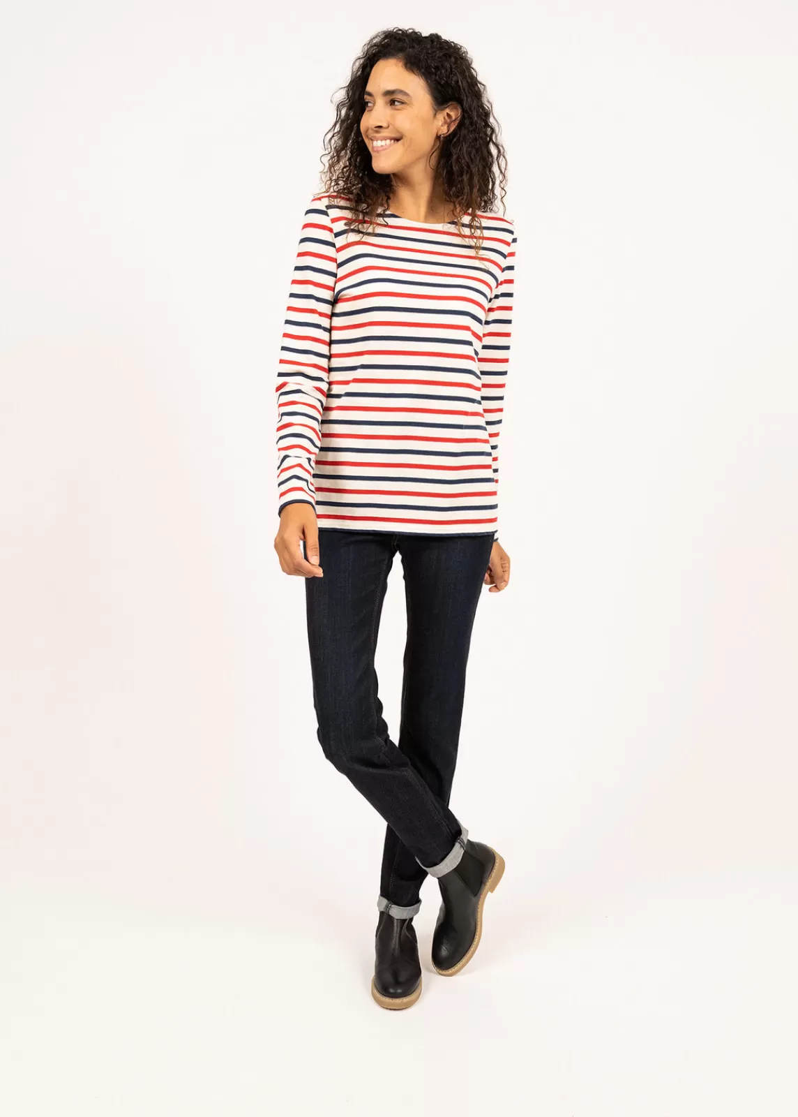 Sailor Striped Shirts>Saint James Minquidame tricolour striped sailor shirt ECRU/MARINE/TULIPE