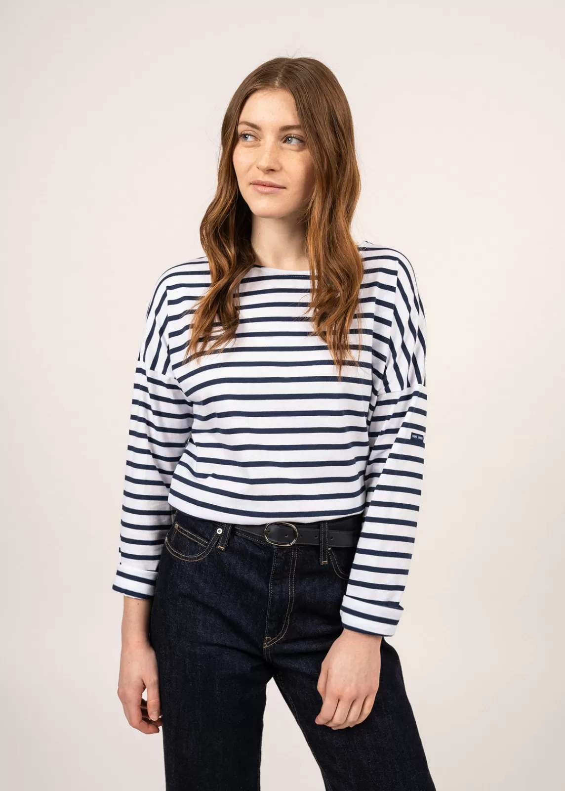 Sailor Striped Shirts>Saint James Minquiers Drop oversized striped sailor shirt NEIGE/MARINE