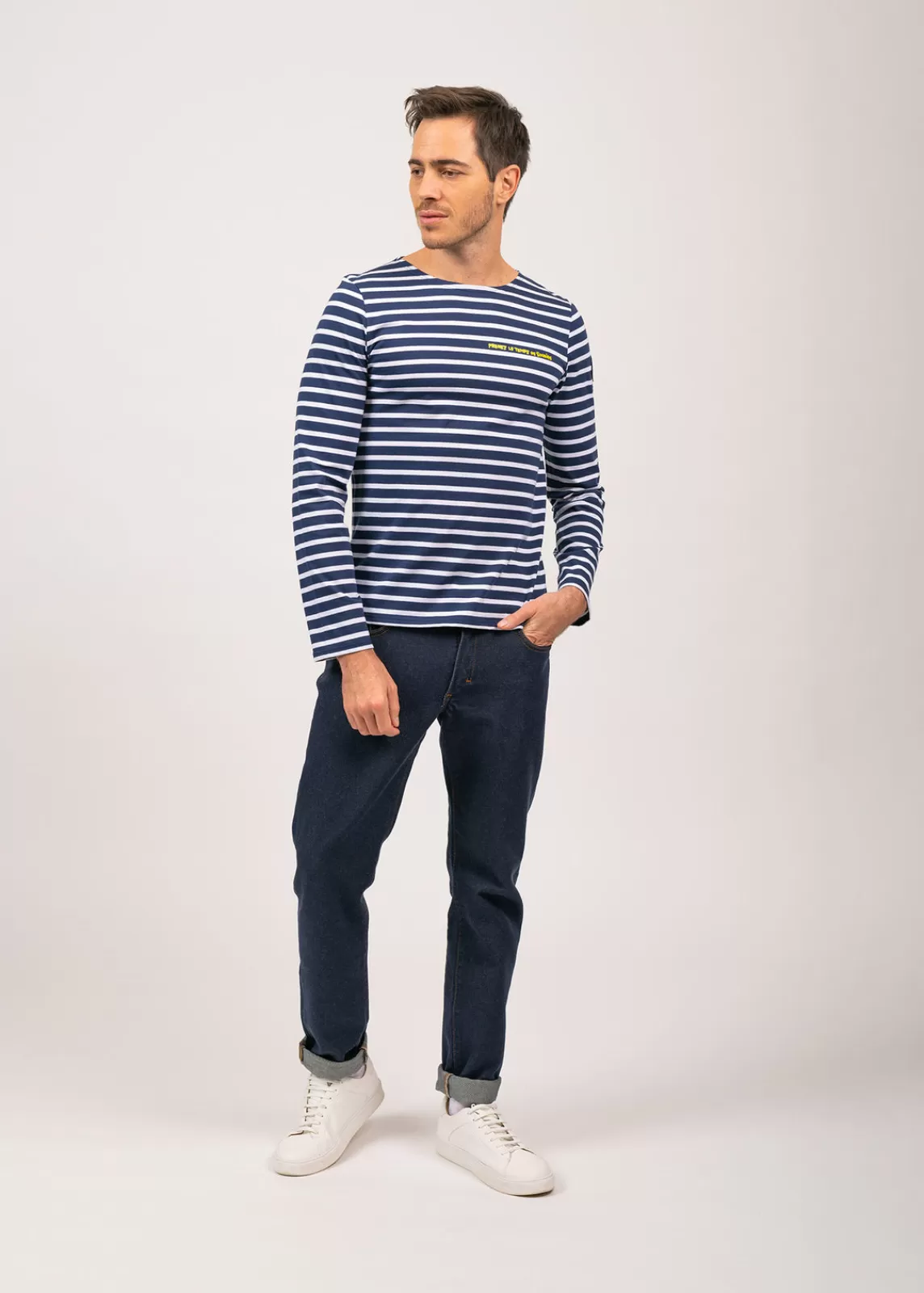 Sailor Striped Shirts>Saint James Minquiers Smiley sailor striped shirt MARINE/NEIGE