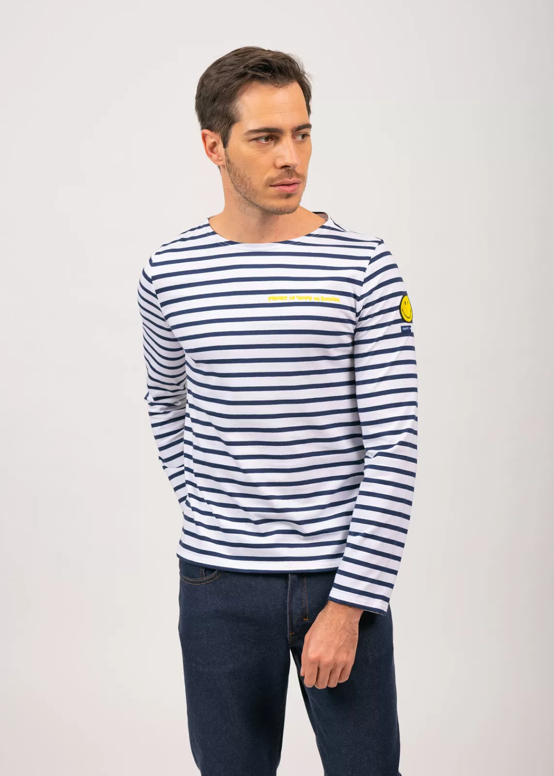 Sailor Striped Shirts>Saint James Minquiers Smiley sailor striped shirt NEIGE/MARINE