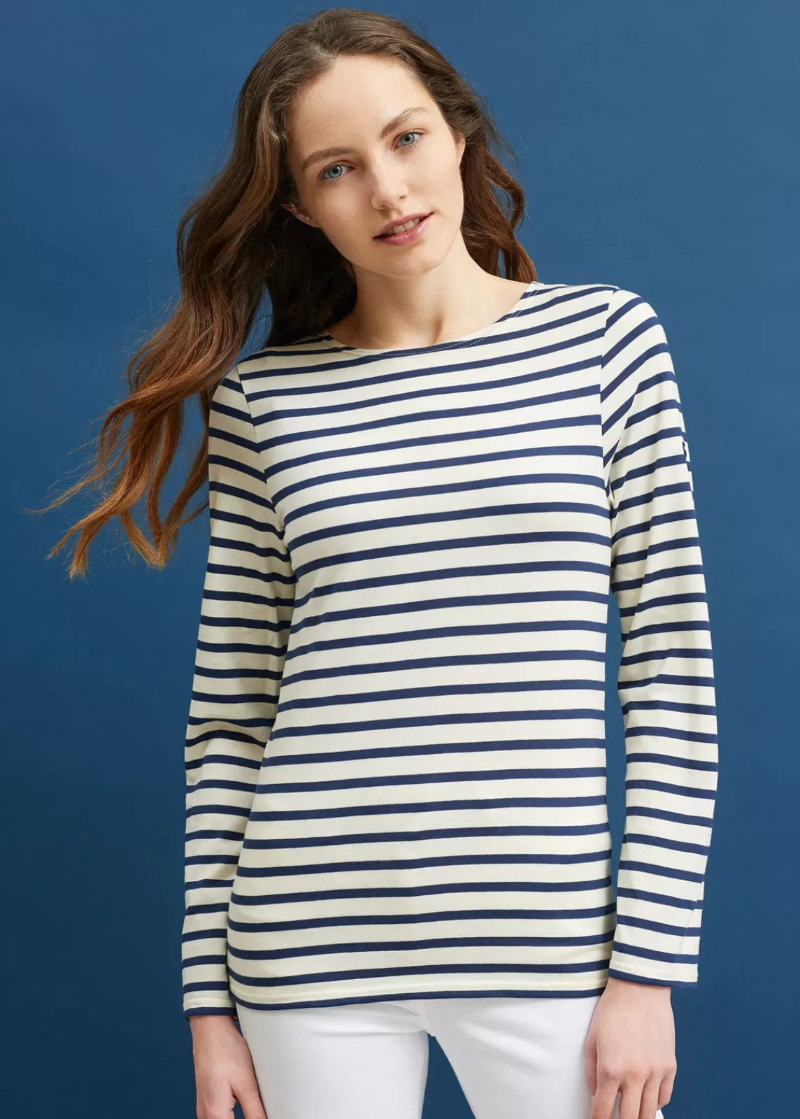 Sailor Striped Shirts>Saint James Minquiers unisex striped sailor shirt ECRU/MARINE