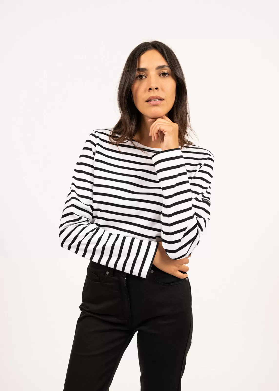 Sailor Striped Shirts>Saint James Minquiers unisex striped sailor shirt NEIGE/NOIR