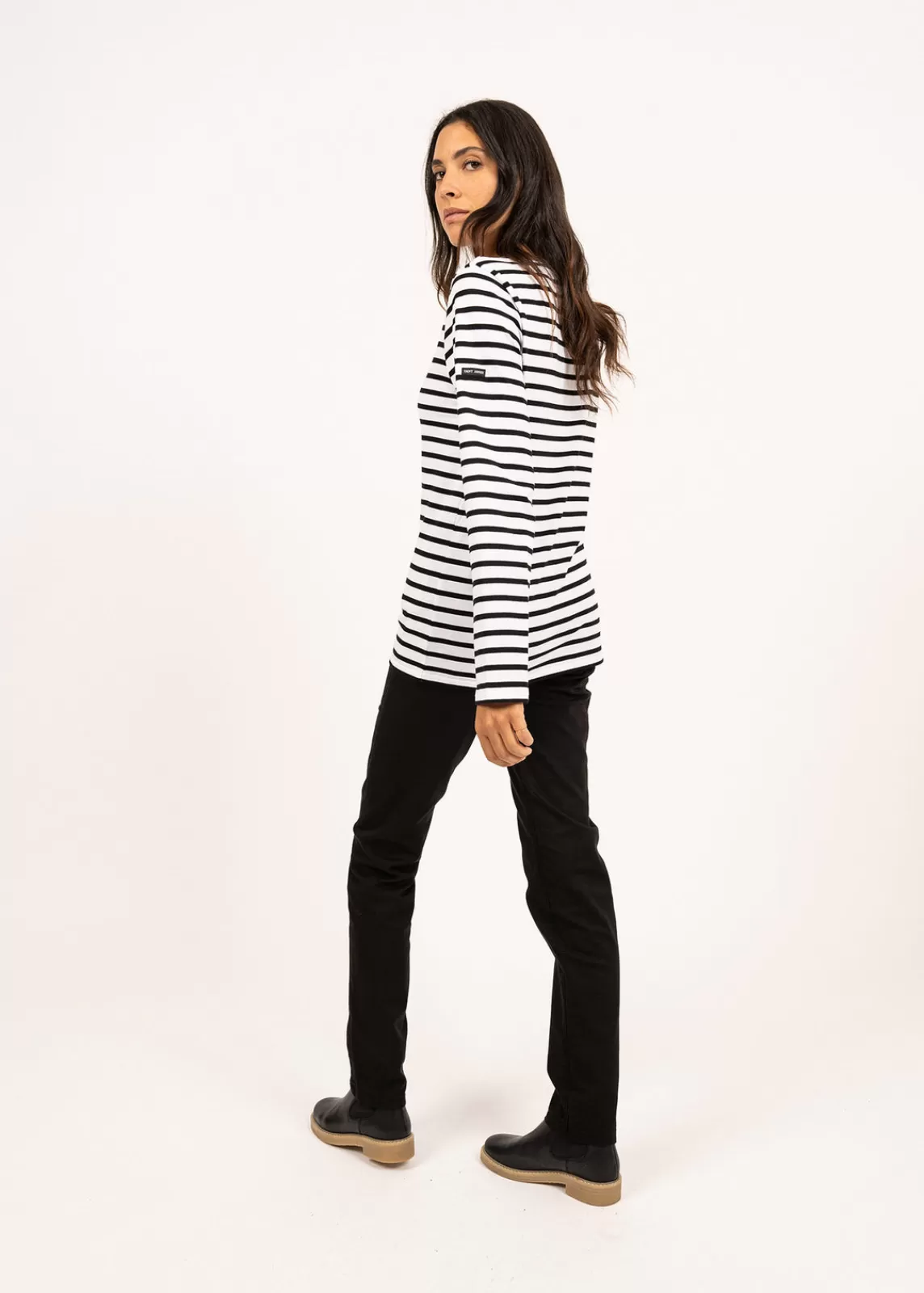 Sailor Striped Shirts>Saint James Minquiers unisex striped sailor shirt NEIGE/NOIR