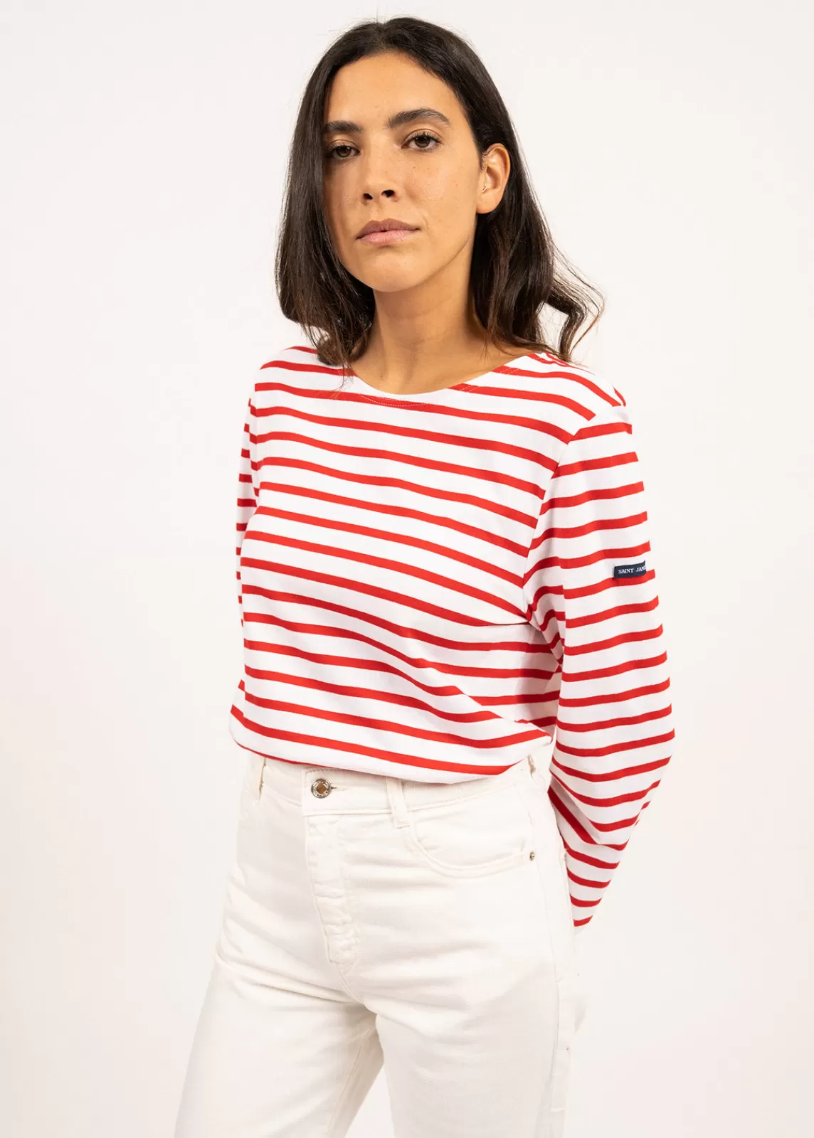 Sailor Striped Shirts>Saint James Minquiers unisex striped sailor shirt NEIGE/TULIPE