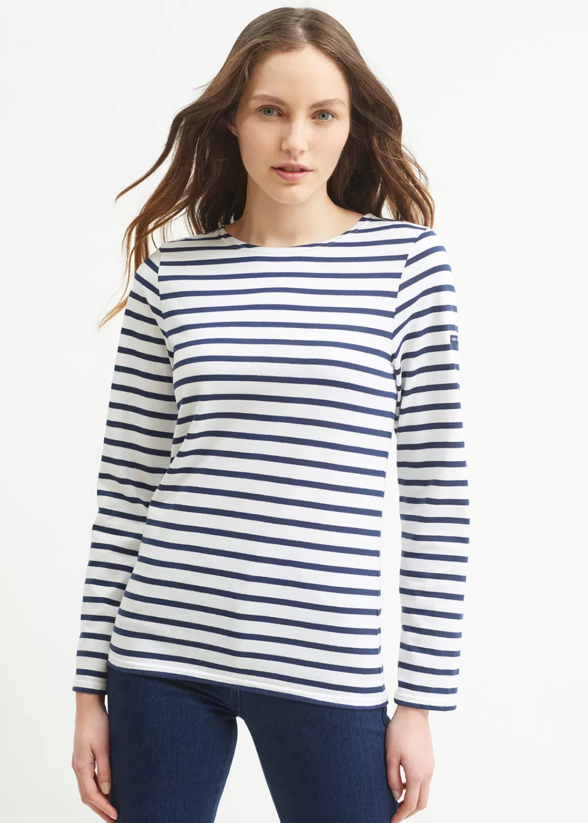 Sailor Striped Shirts>Saint James Minquiers unisex striped sailor shirt NEIGE/MARINE