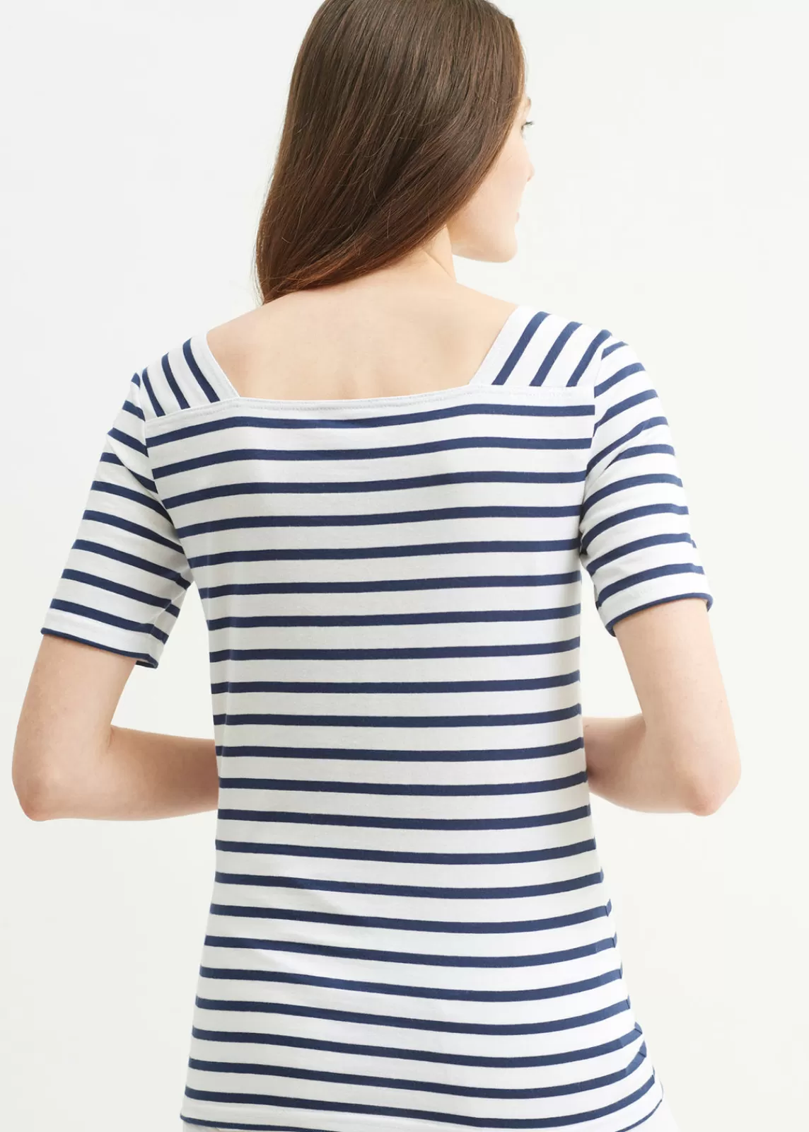 Sailor Striped Shirts>Saint James Pléneuf square neck striped sailor shirt NEIGE/MARINE