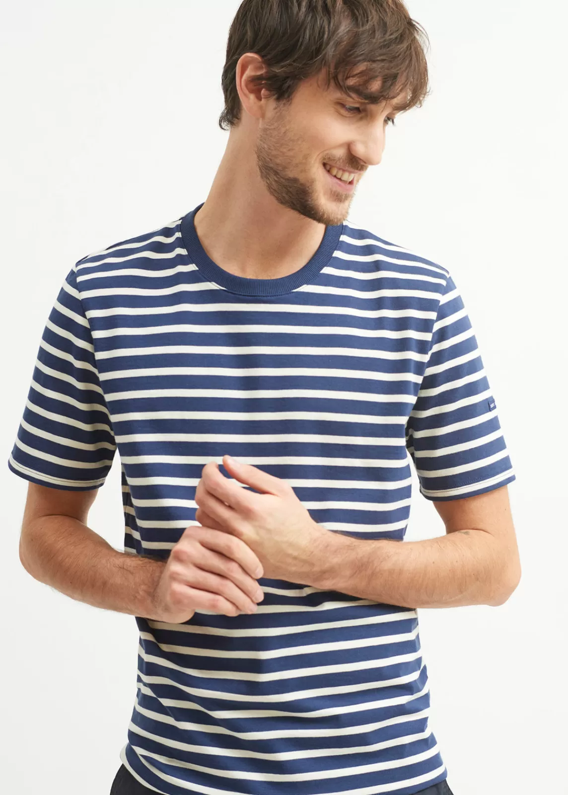 Sailor Striped Shirts>Saint James Plouider striped t-shirt MARINE/ECRU